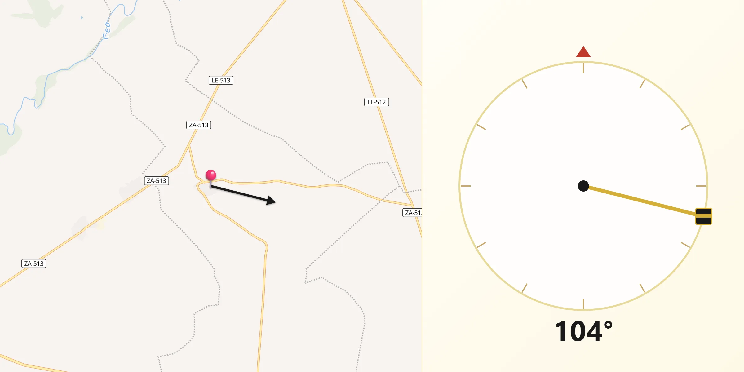 Dirección de la Qibla desde Roales de Campos