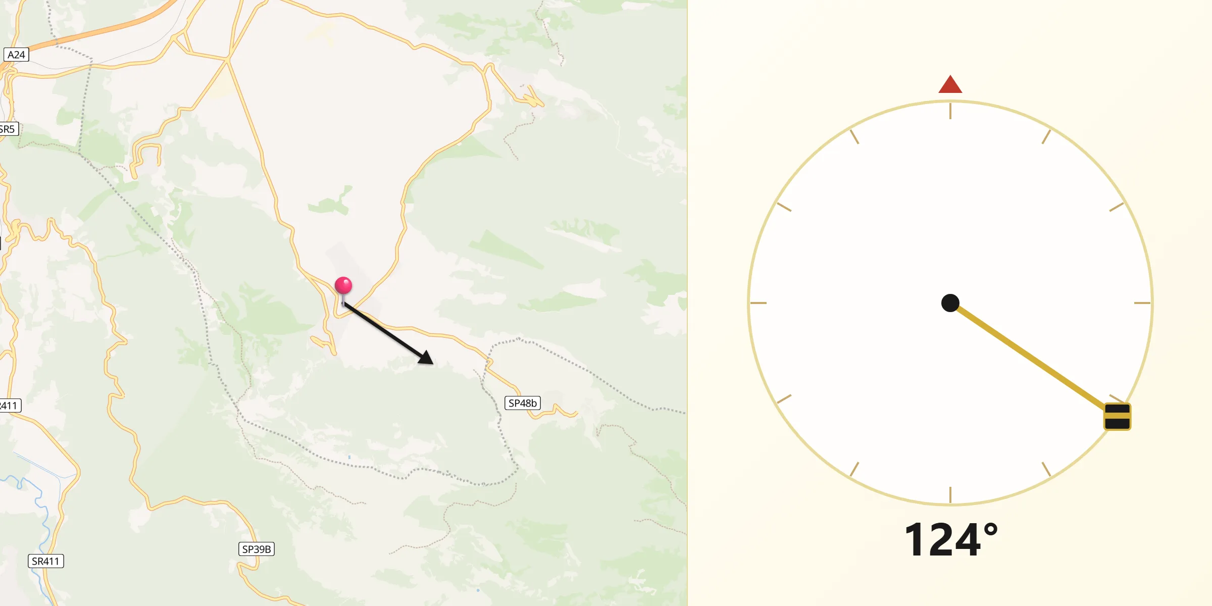 Direzione della Qibla da Rocca di Botte
