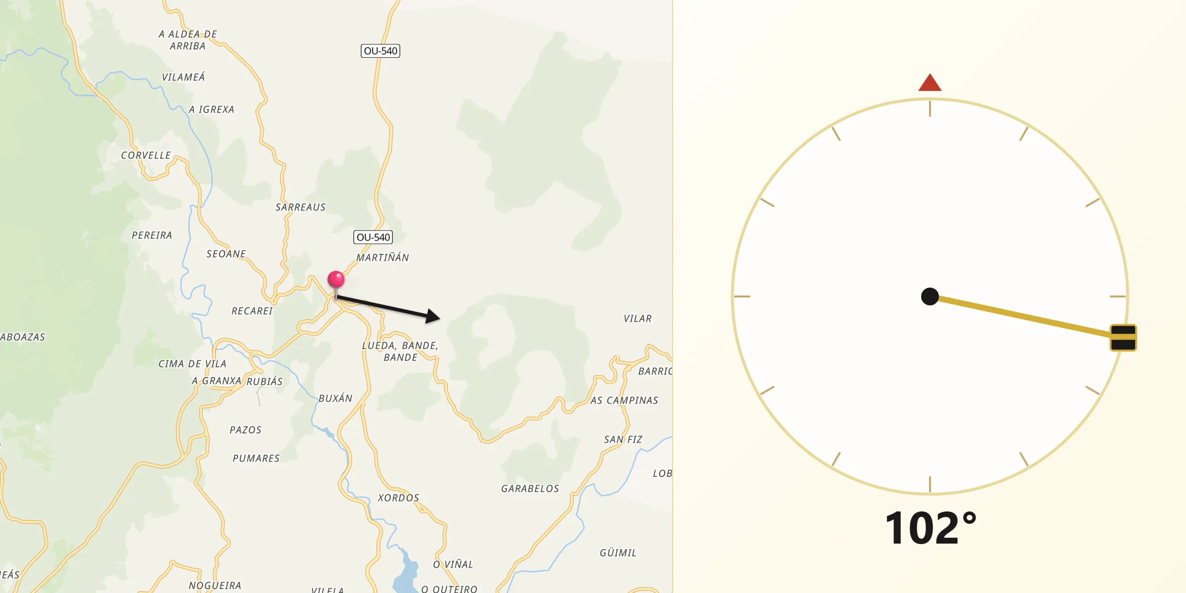 Dirección de la Qibla desde Bande