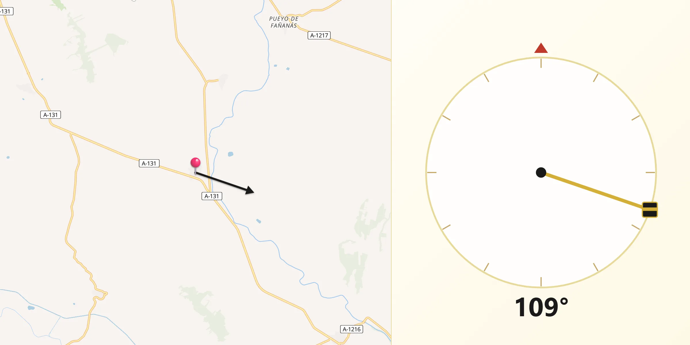 Dirección de la Qibla desde Novales