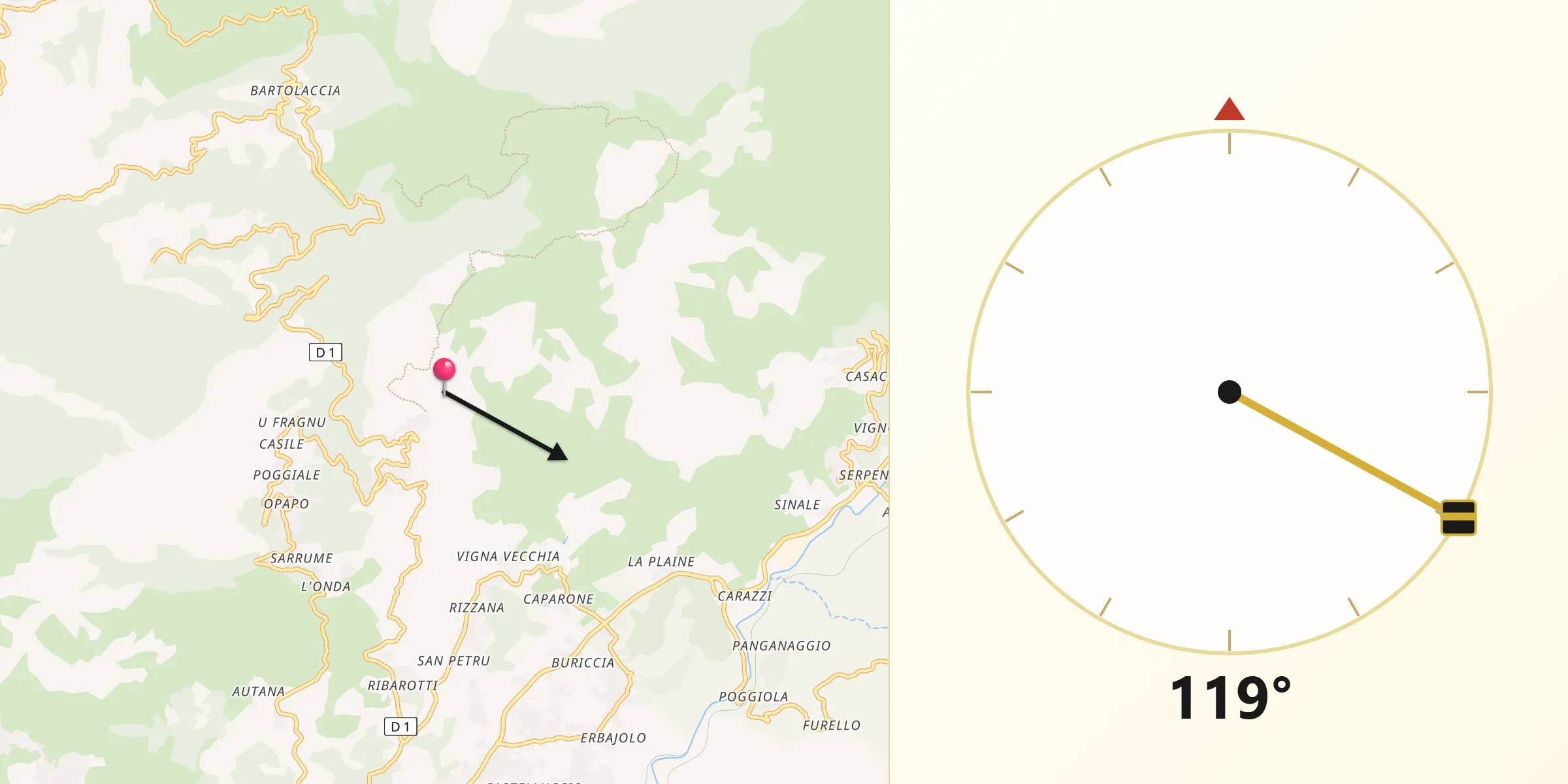 Direction vers la Qibla depuis Tavaco