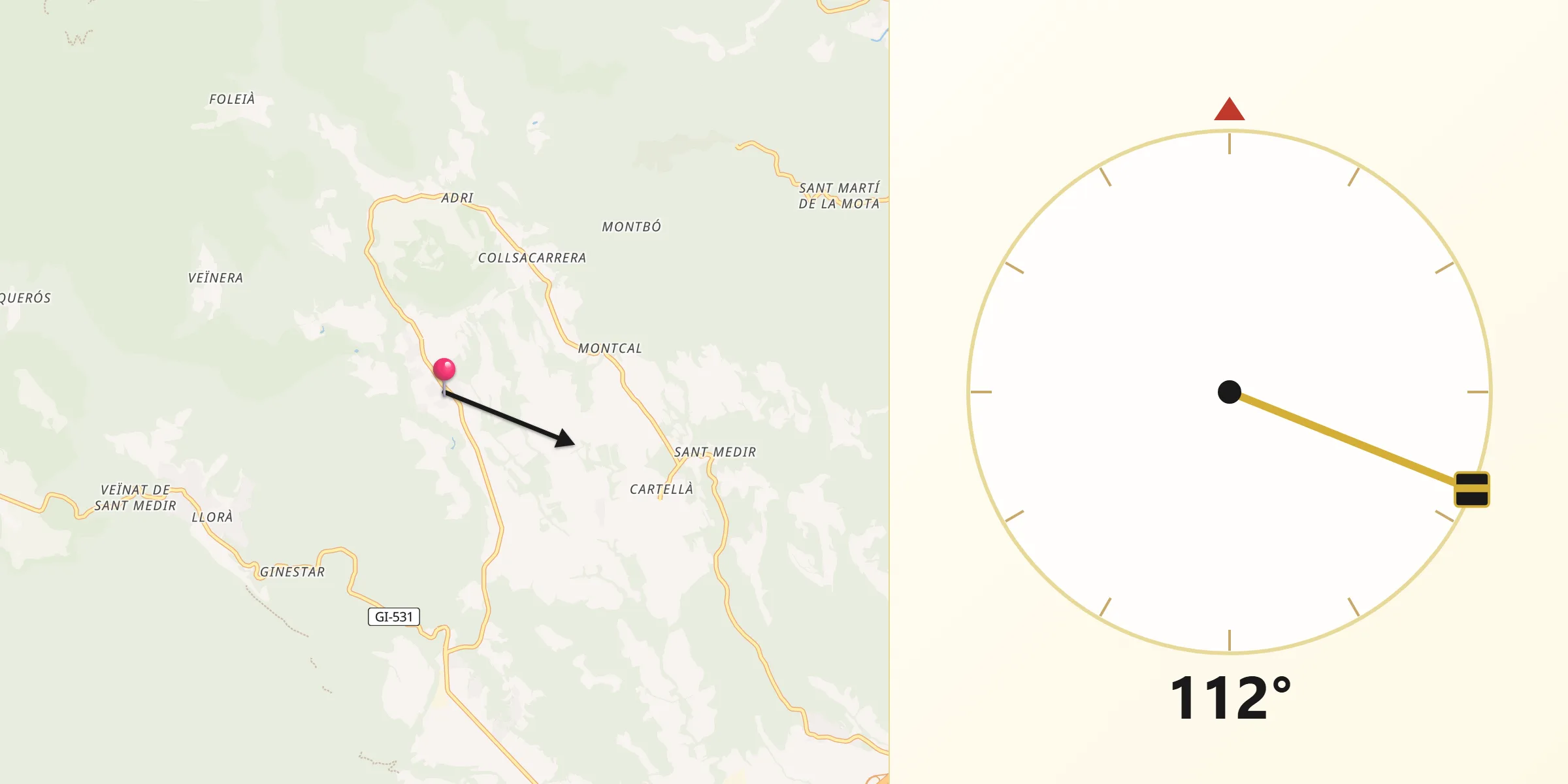 Dirección de la Qibla desde Canet d'Adri