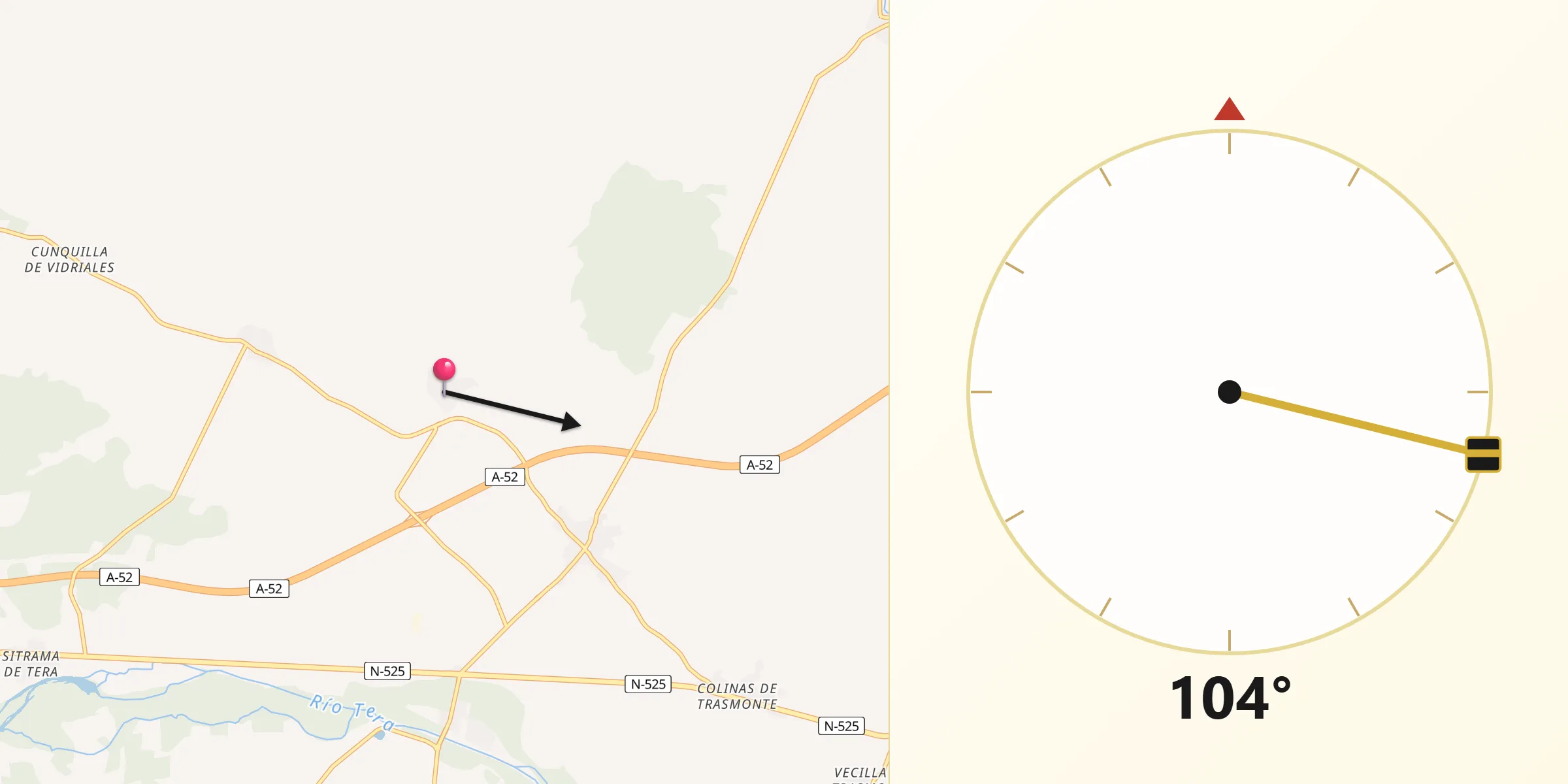 Dirección de la Qibla desde Quintanilla de Urz