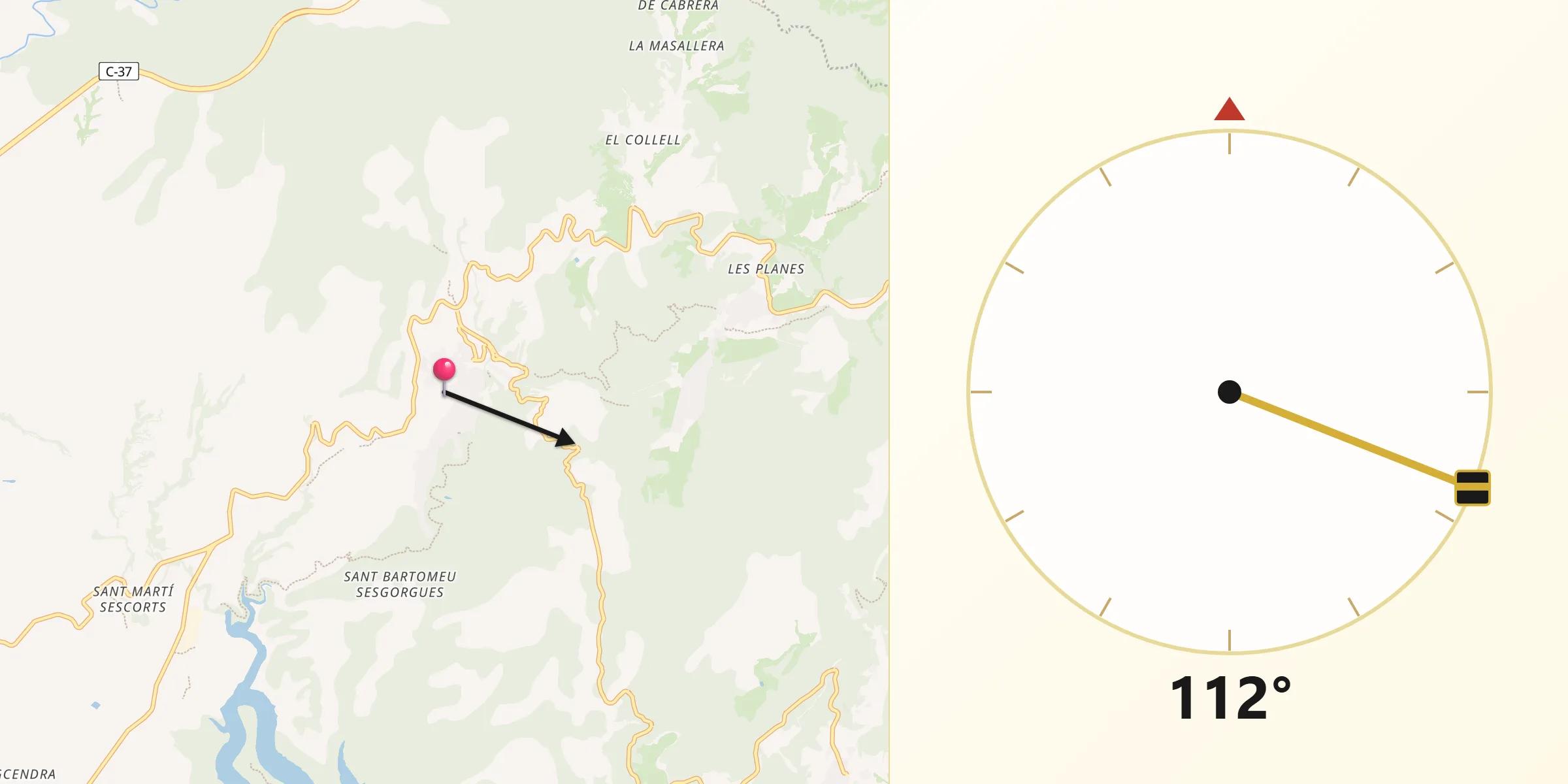 Dirección de la Qibla desde Santa Maria de Corcó