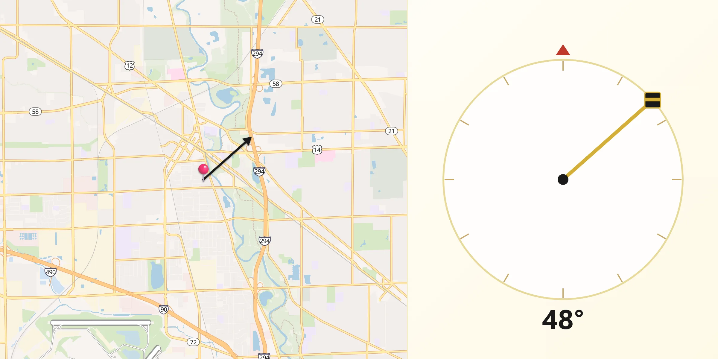 Qibla Direction from Des Plaines