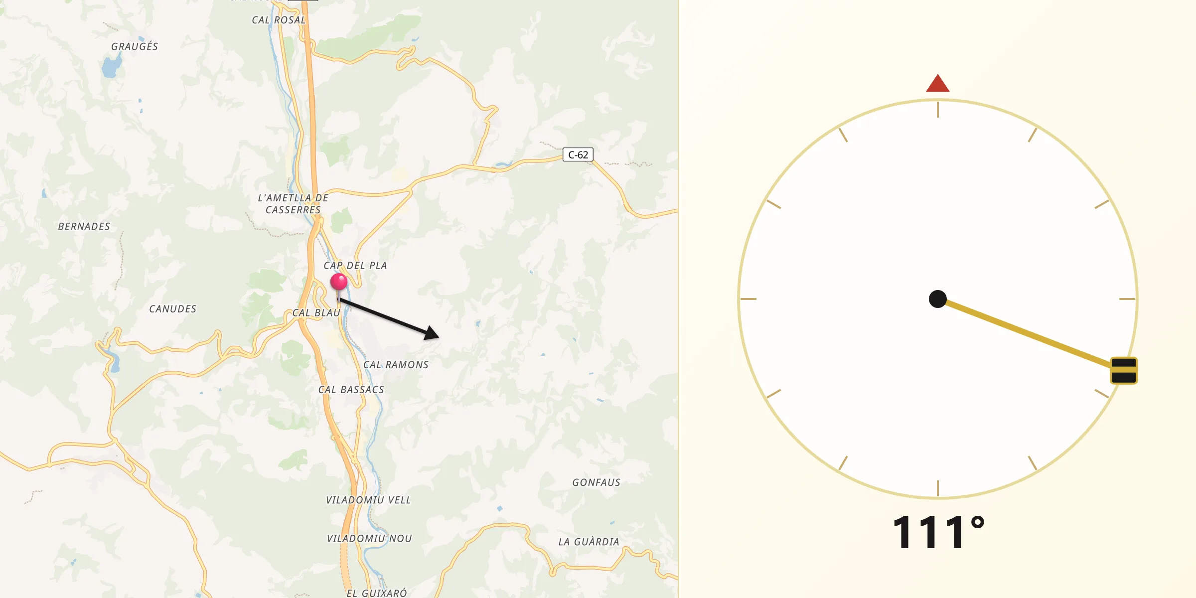 Dirección de la Qibla desde Gironella