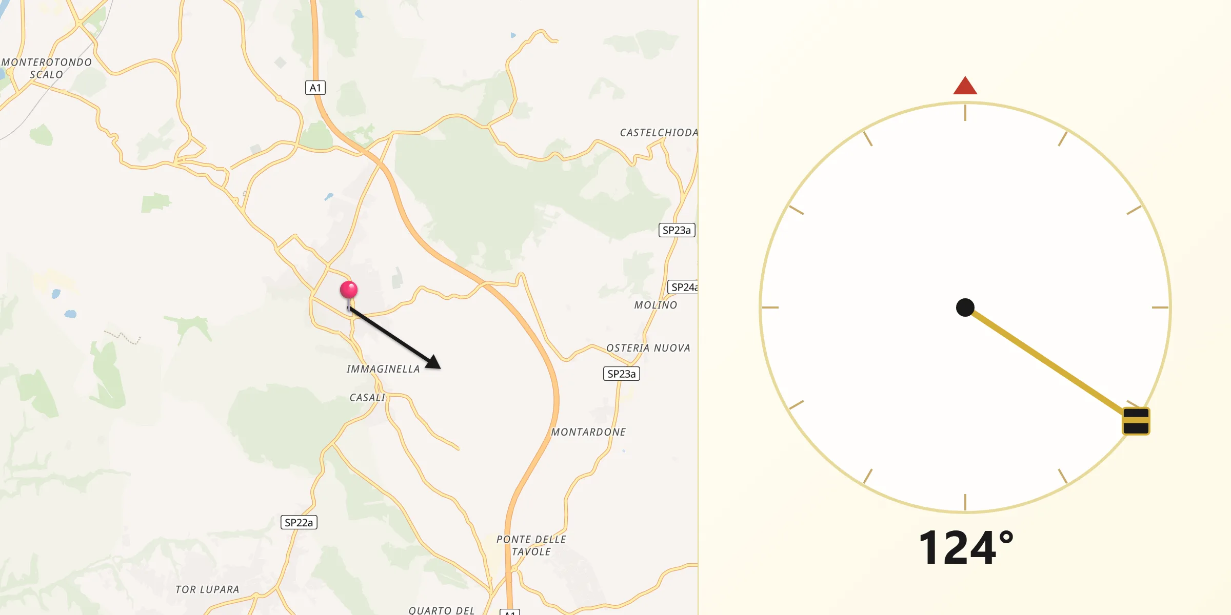 Direzione della Qibla da Mentana