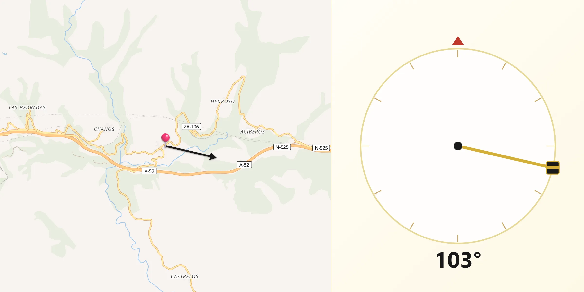 Dirección de la Qibla desde Lubián