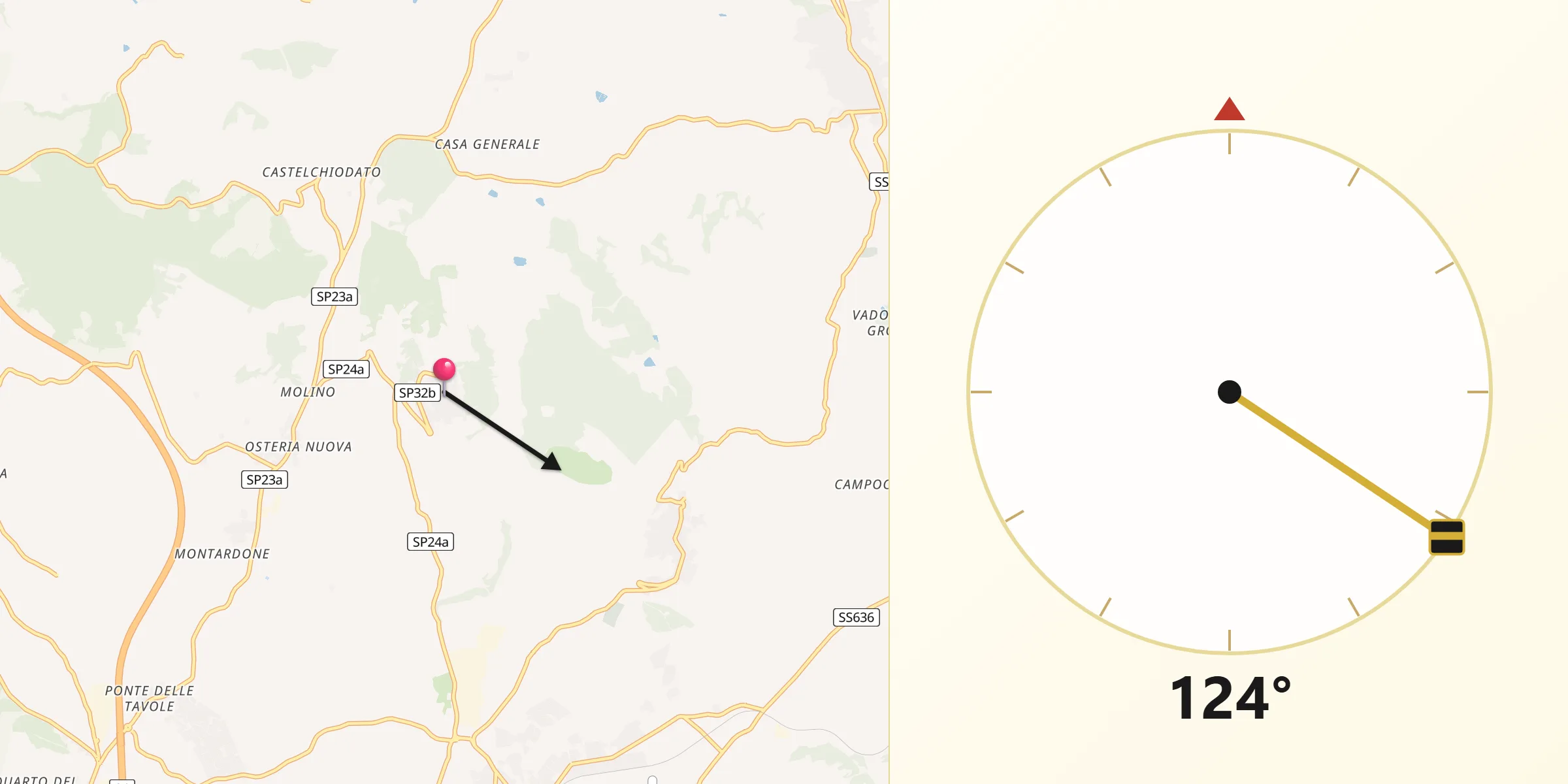 Direzione della Qibla da Sant'Angelo Romano