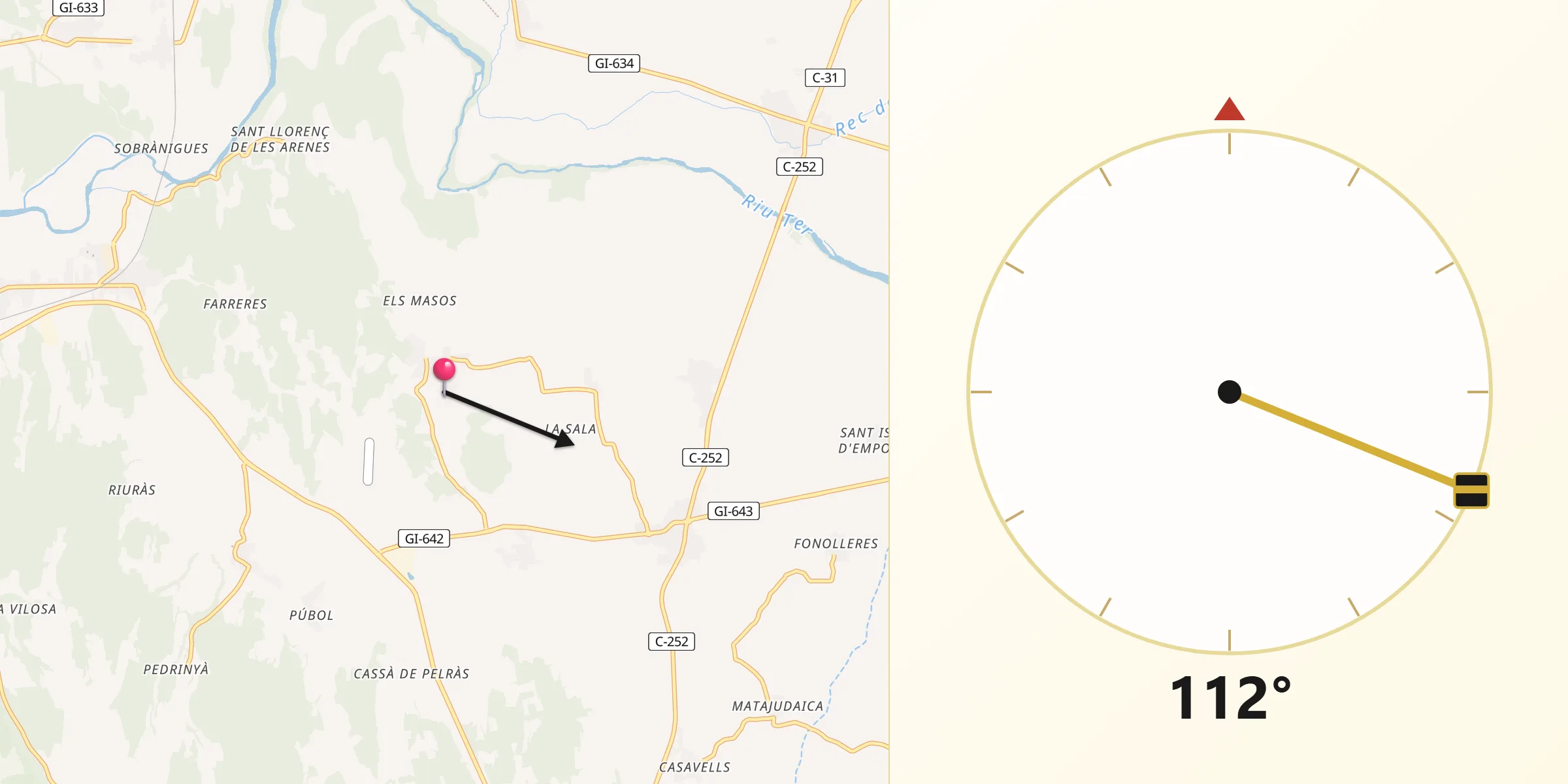 Dirección de la Qibla desde Foixà