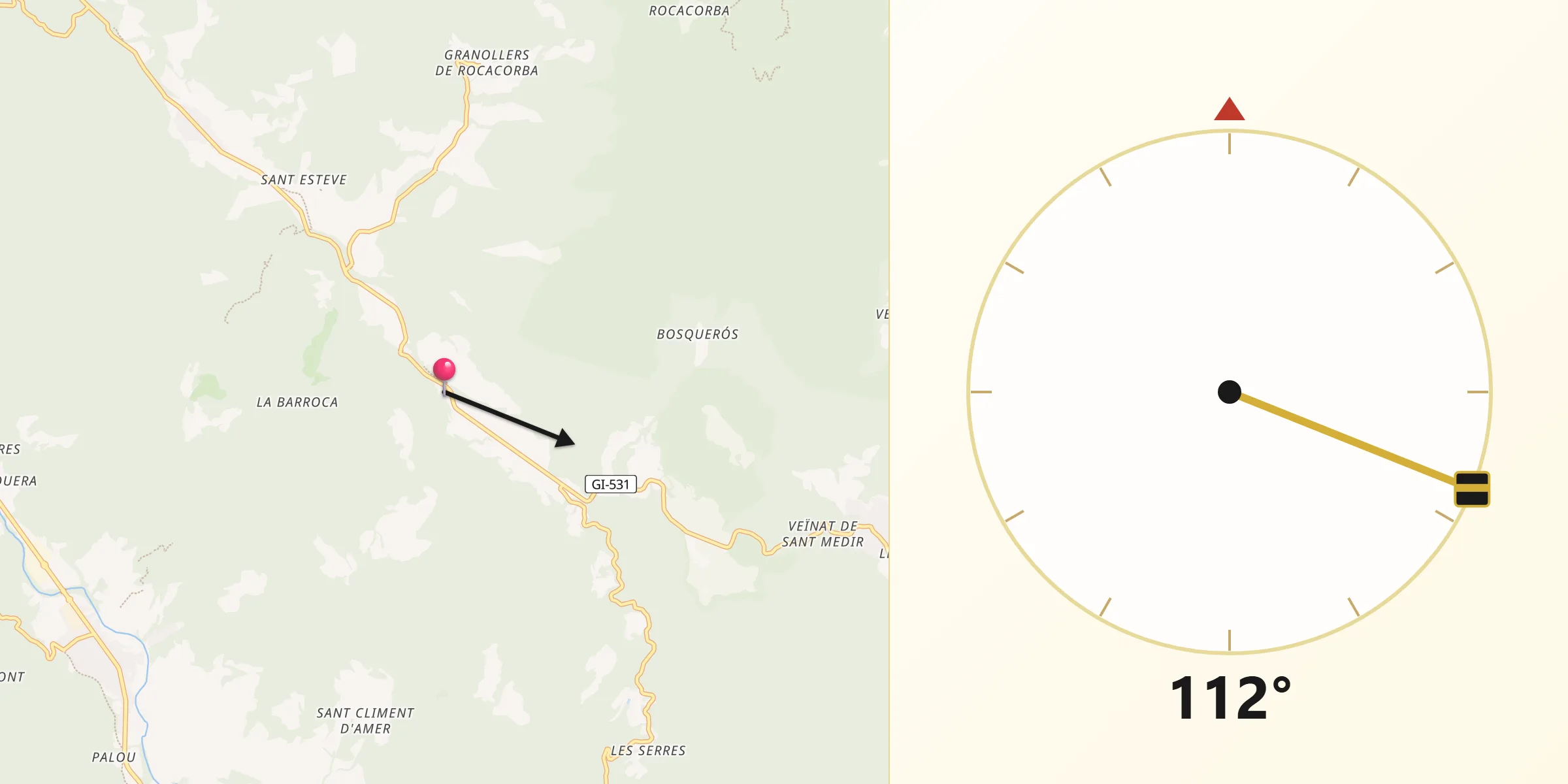 Dirección de la Qibla desde Sant Martí de Llémena