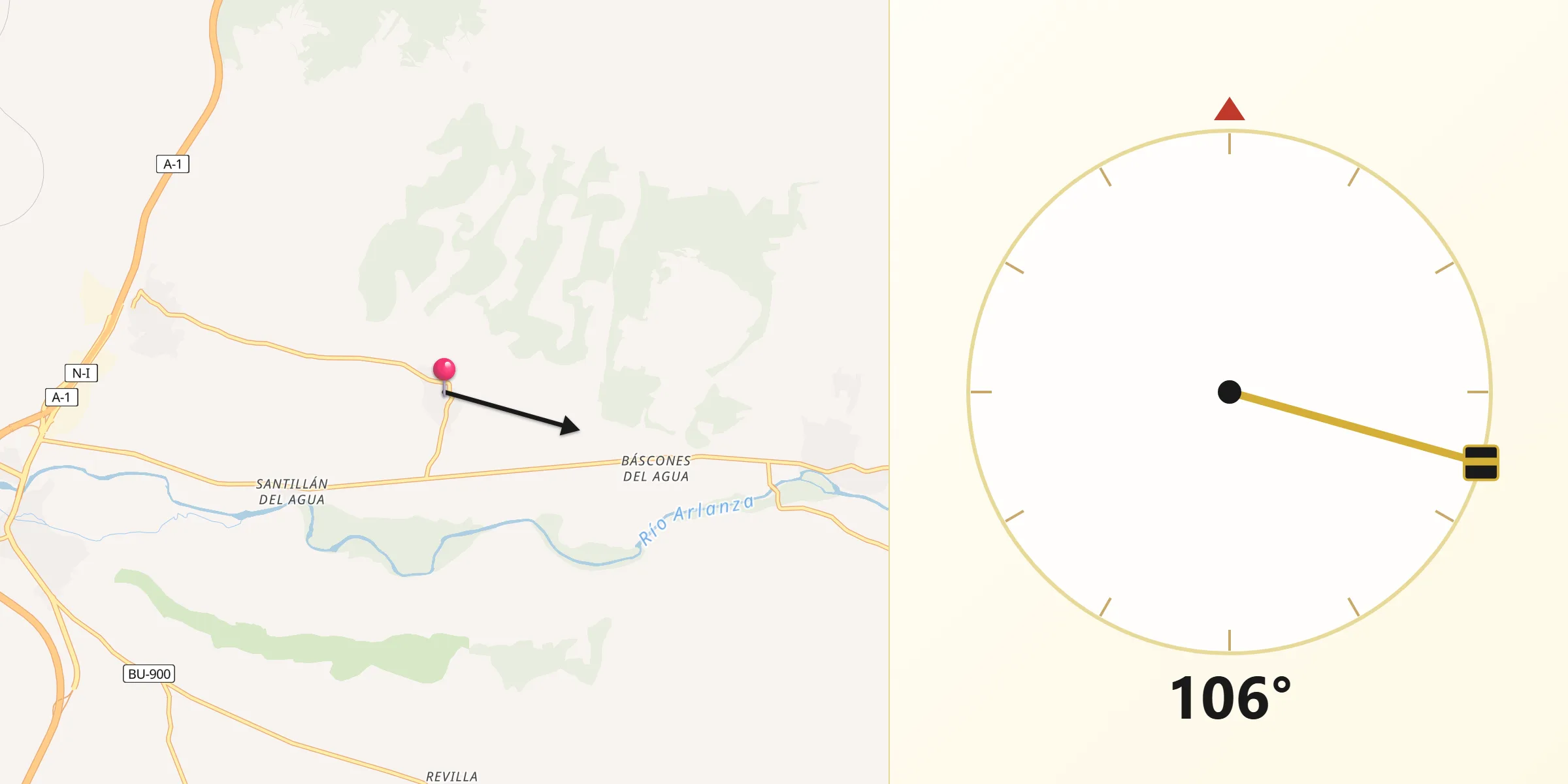 Dirección de la Qibla desde Santa Inés