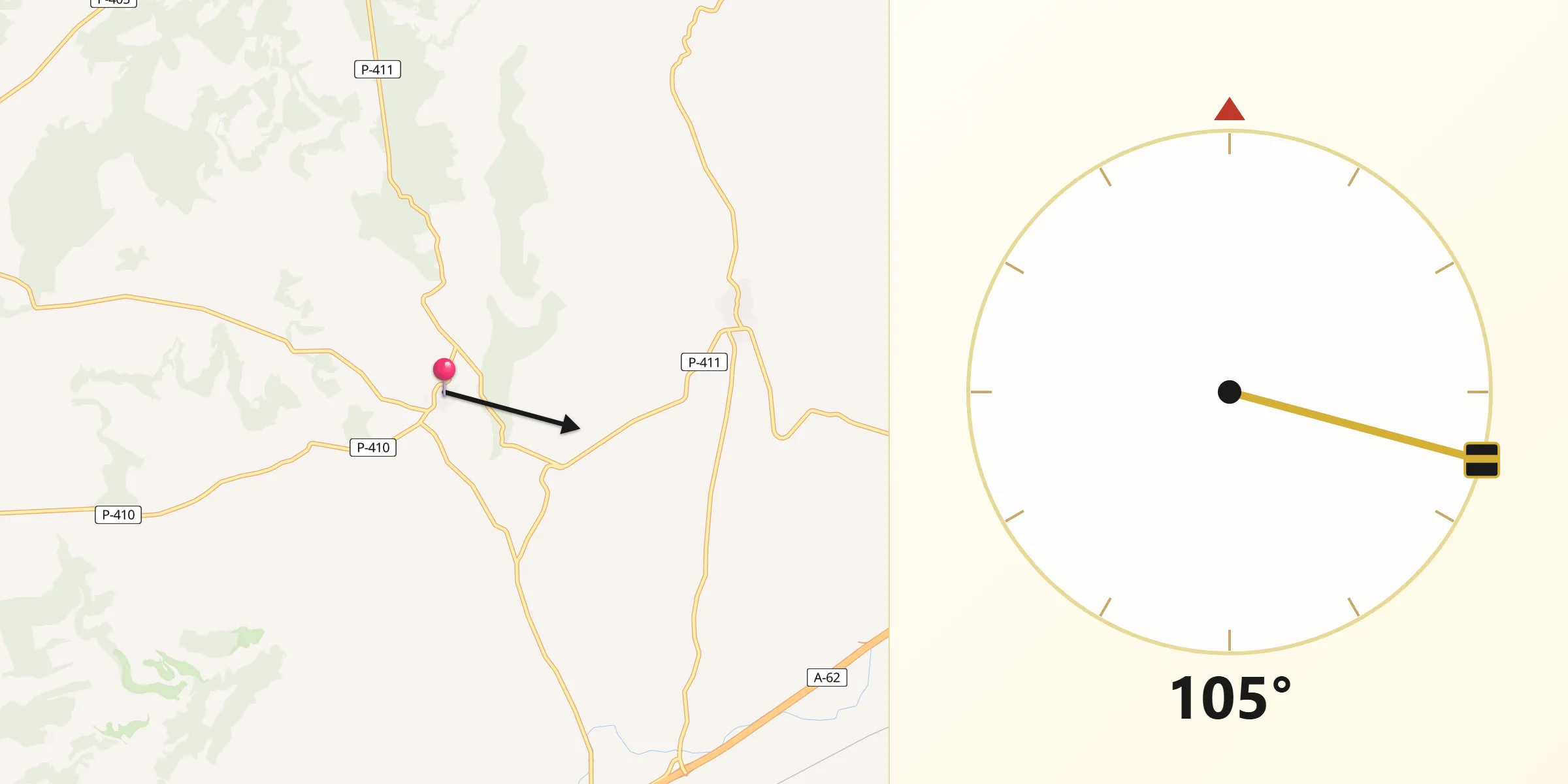 Dirección de la Qibla desde Valdeolmillos