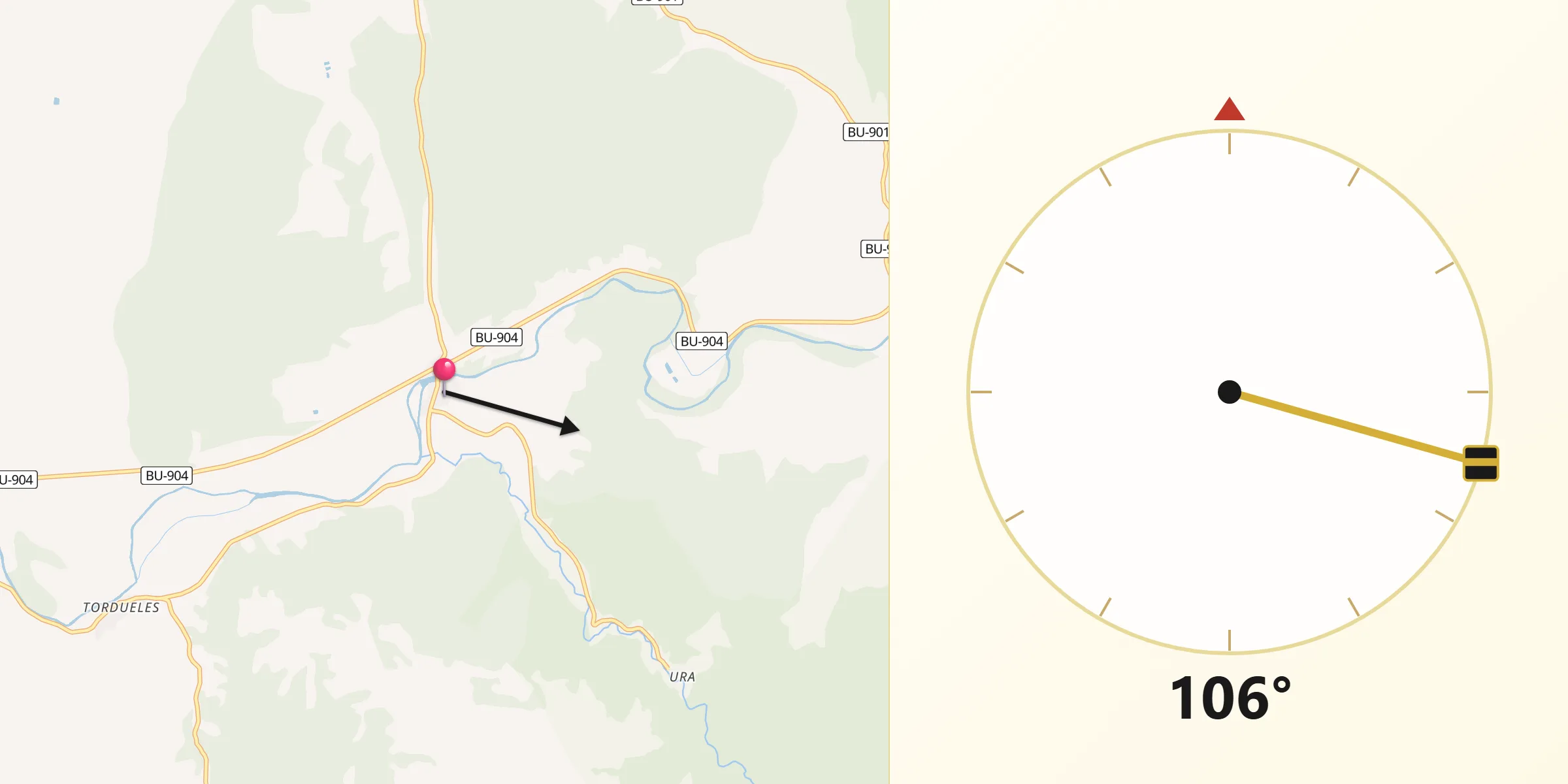 Dirección de la Qibla desde Puentedura