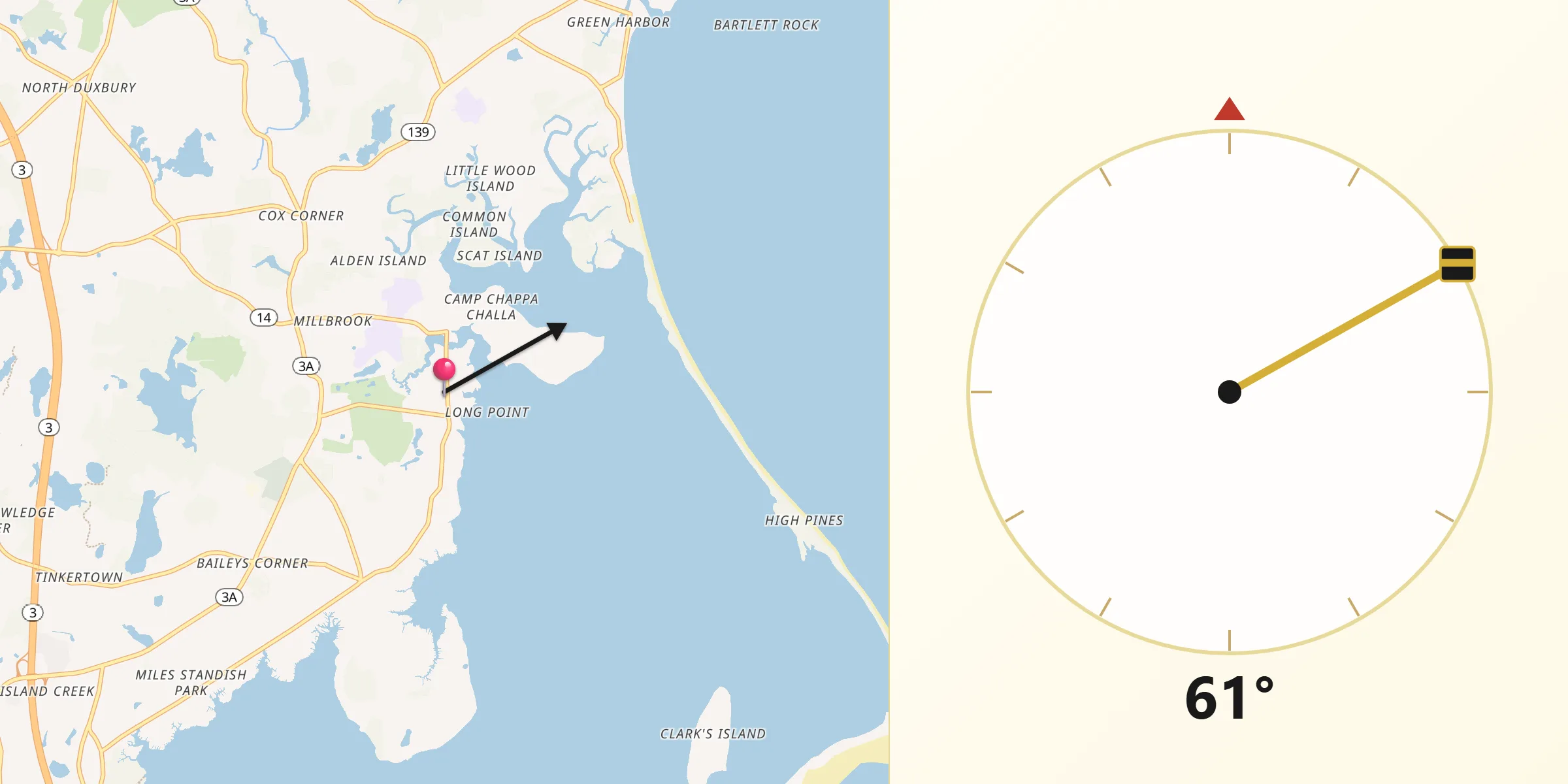 Qibla Direction from Duxbury