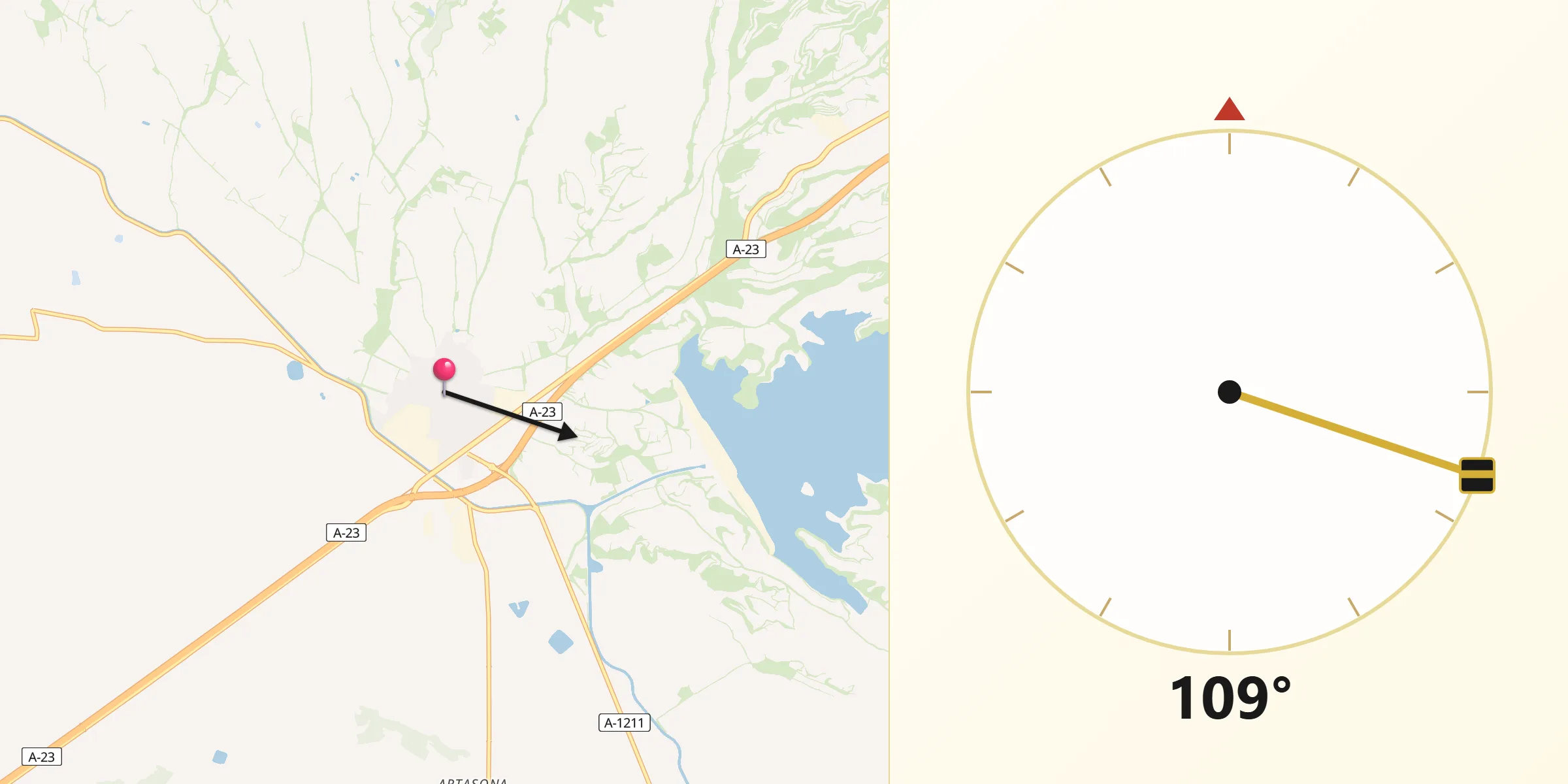 Dirección de la Qibla desde Almudévar