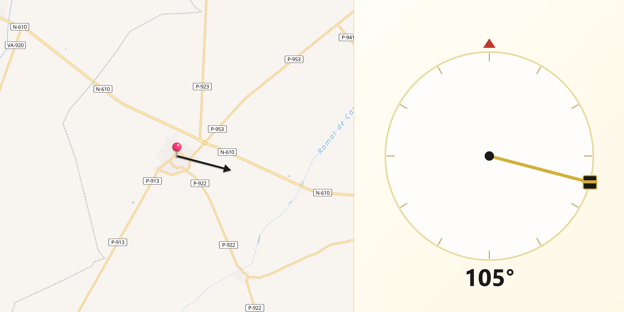 Dirección de la Qibla desde Villarramiel