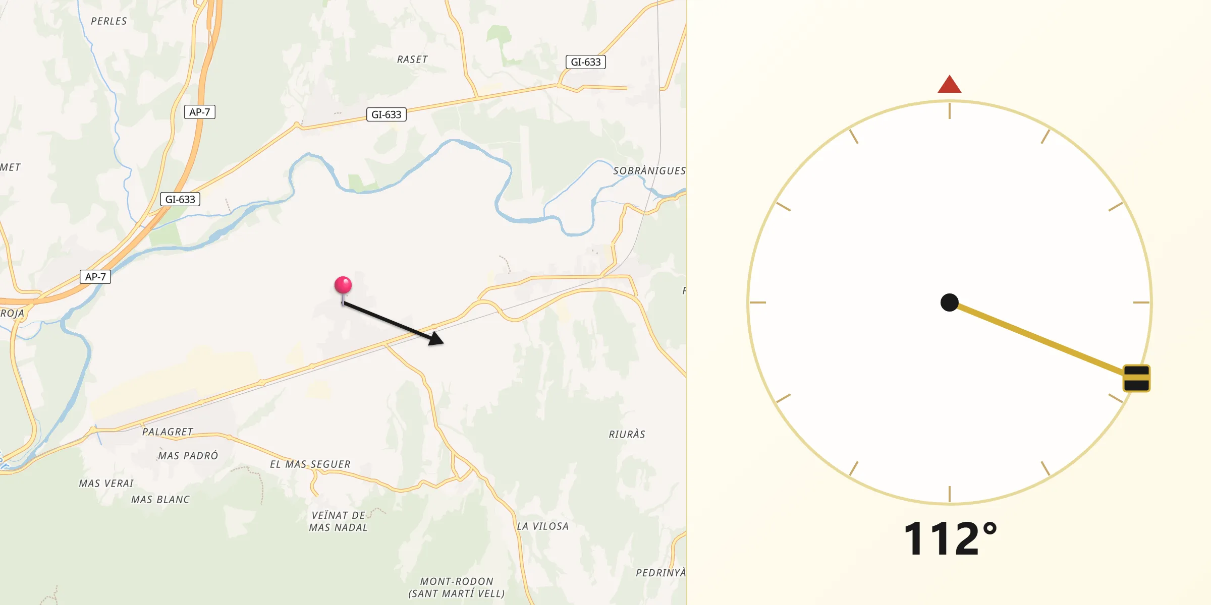 Dirección de la Qibla desde Bordils
