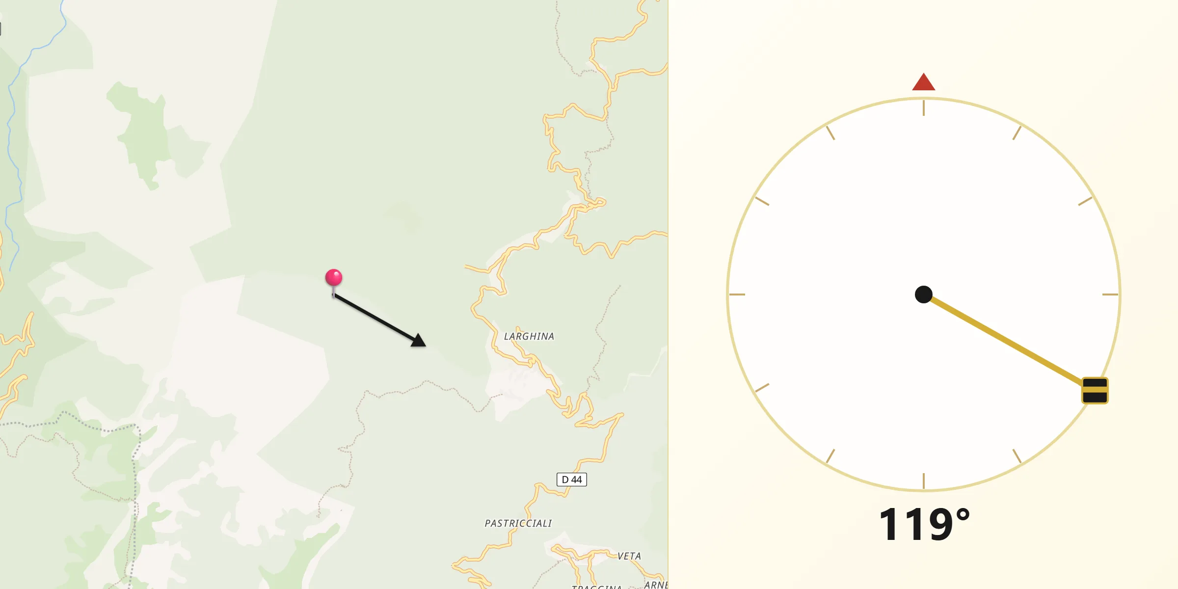 Direction vers la Qibla depuis Ghisonaccia