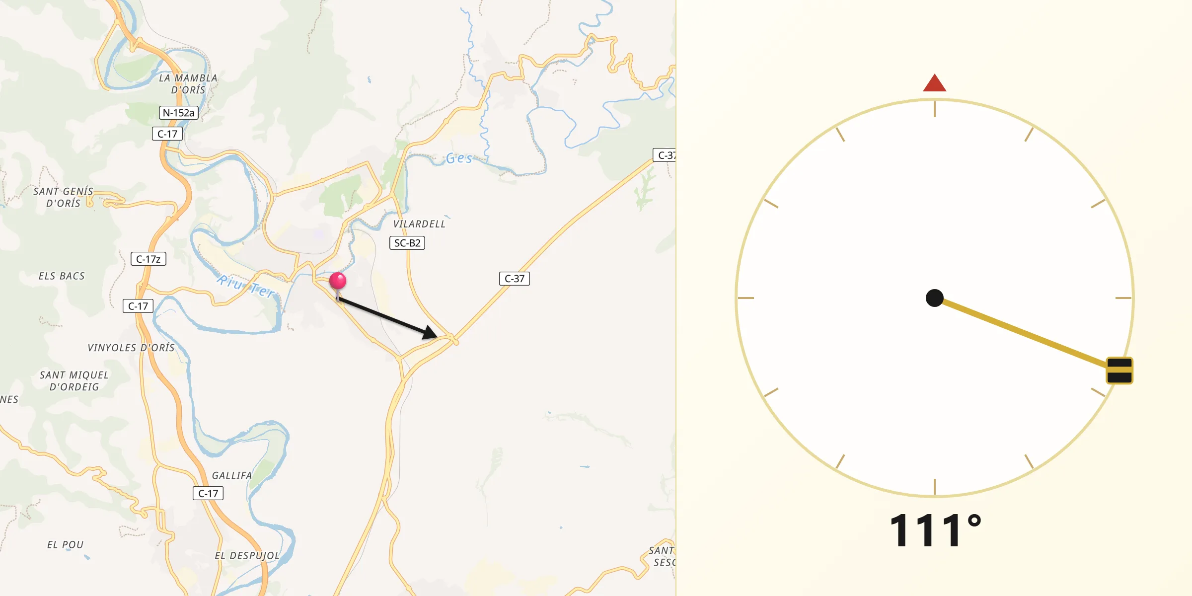 Dirección de la Qibla desde Torelló