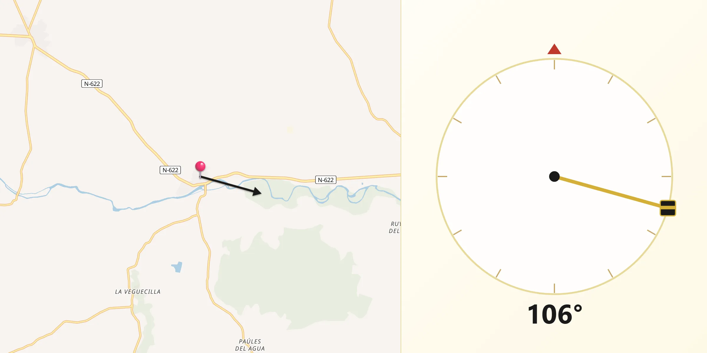 Dirección de la Qibla desde Tordómar