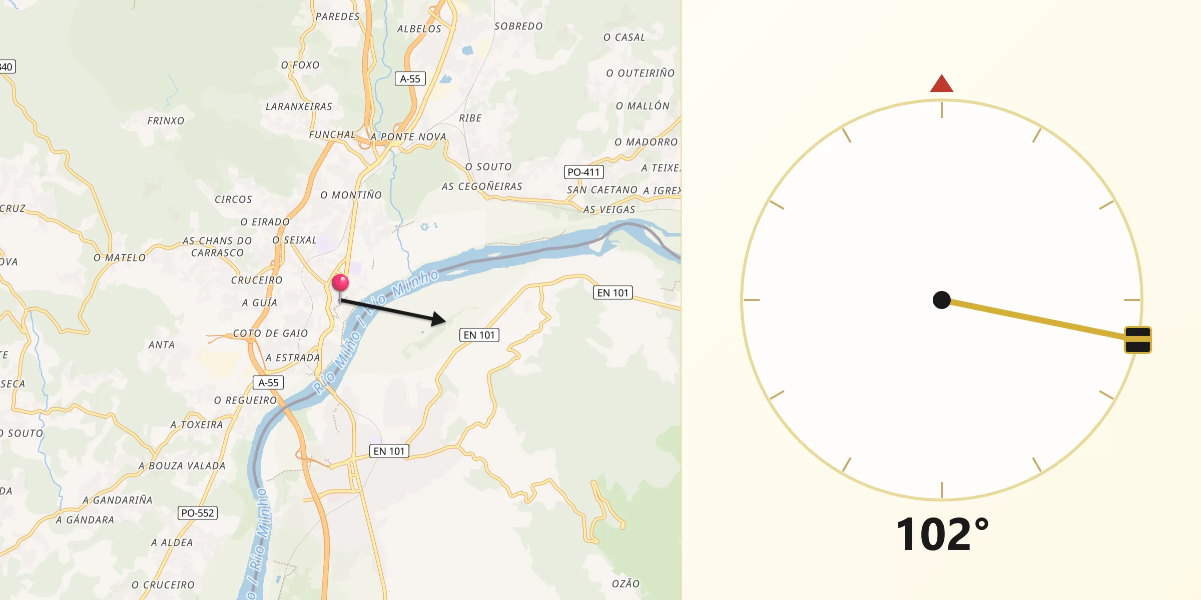Dirección de la Qibla desde Tuy