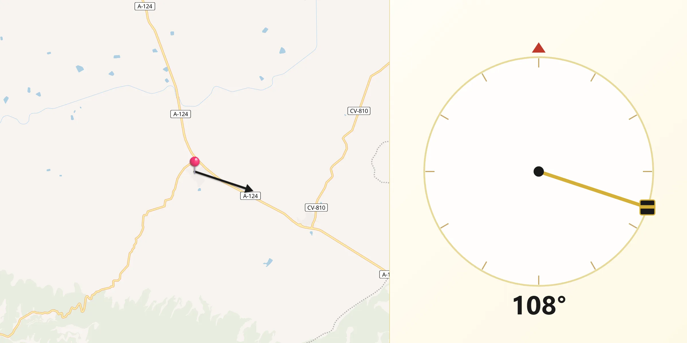 Dirección de la Qibla desde Sierra de Luna