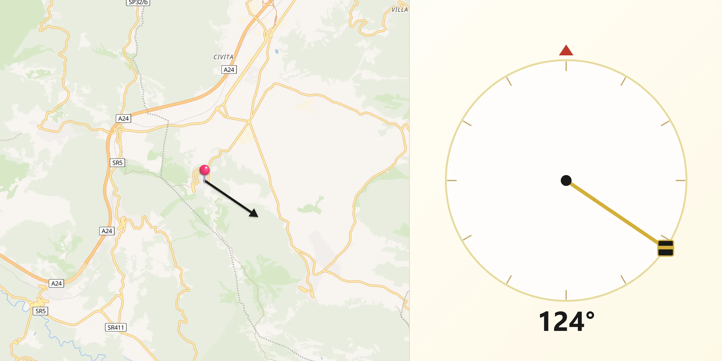 Direzione della Qibla da Oricola