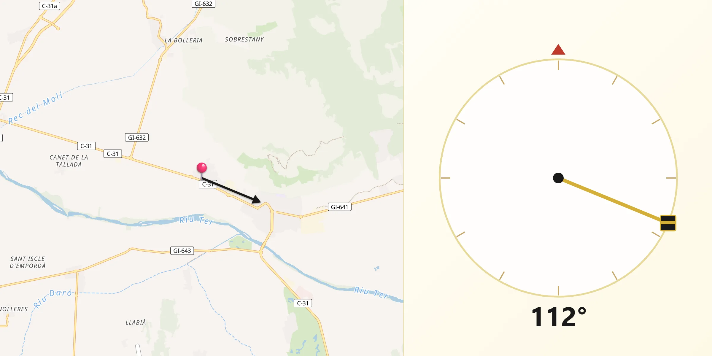 Dirección de la Qibla desde Ullà