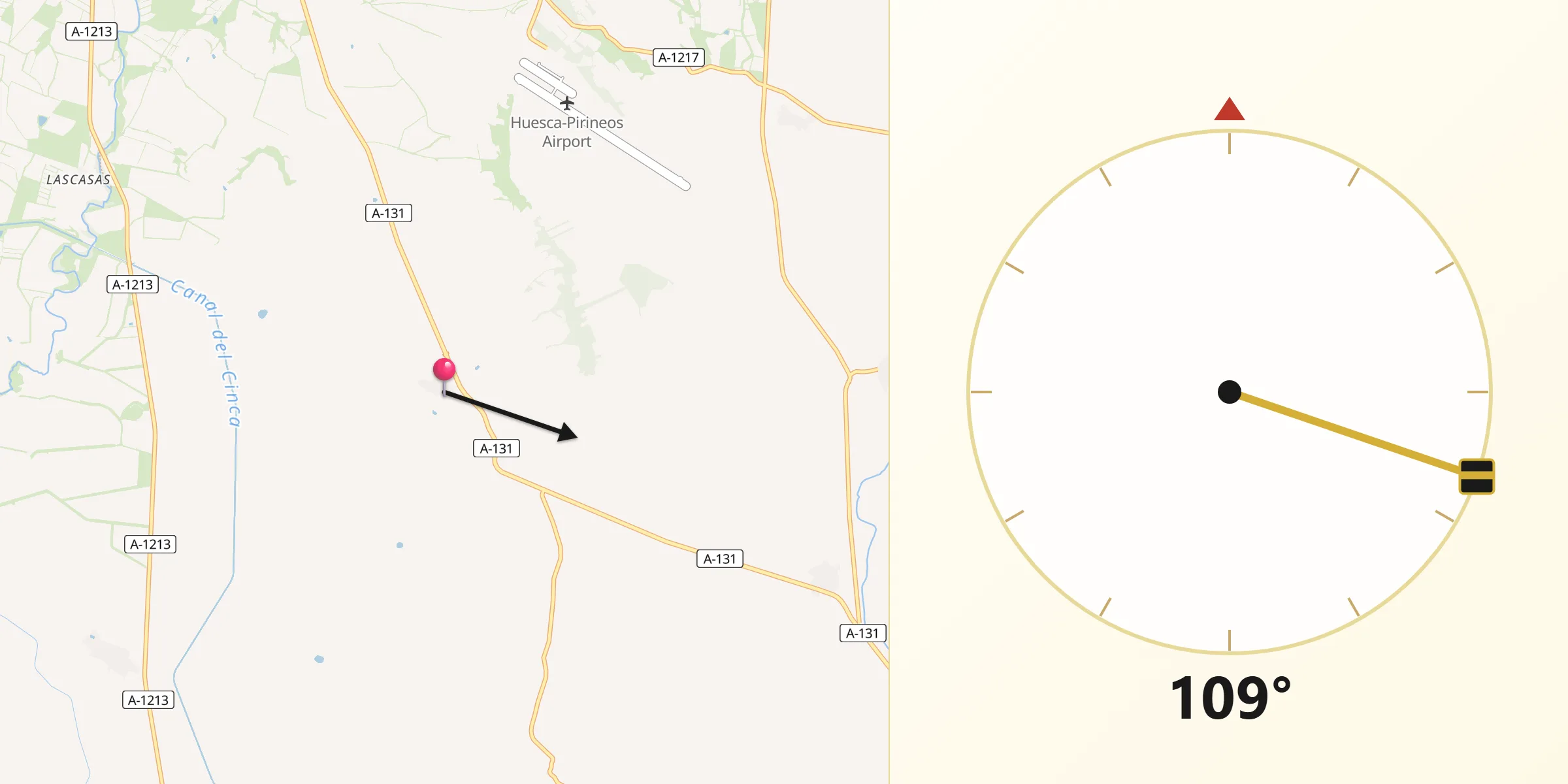 Dirección de la Qibla desde Albero Alto