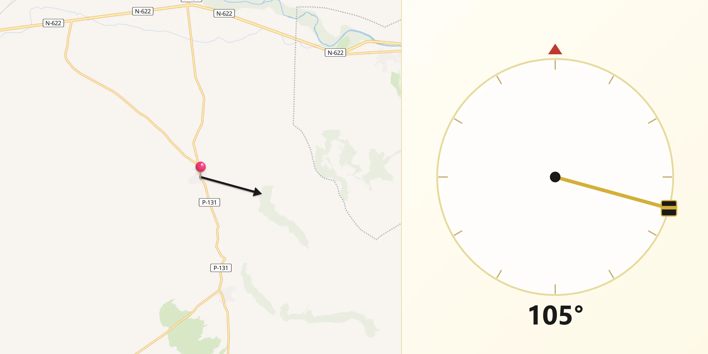 Dirección de la Qibla desde Villahán