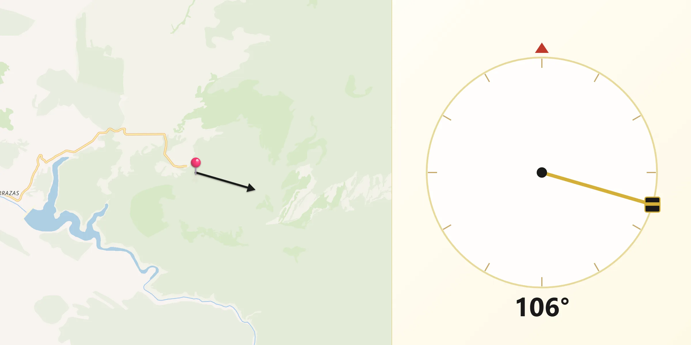 Dirección de la Qibla desde Monasterio de la Sierra