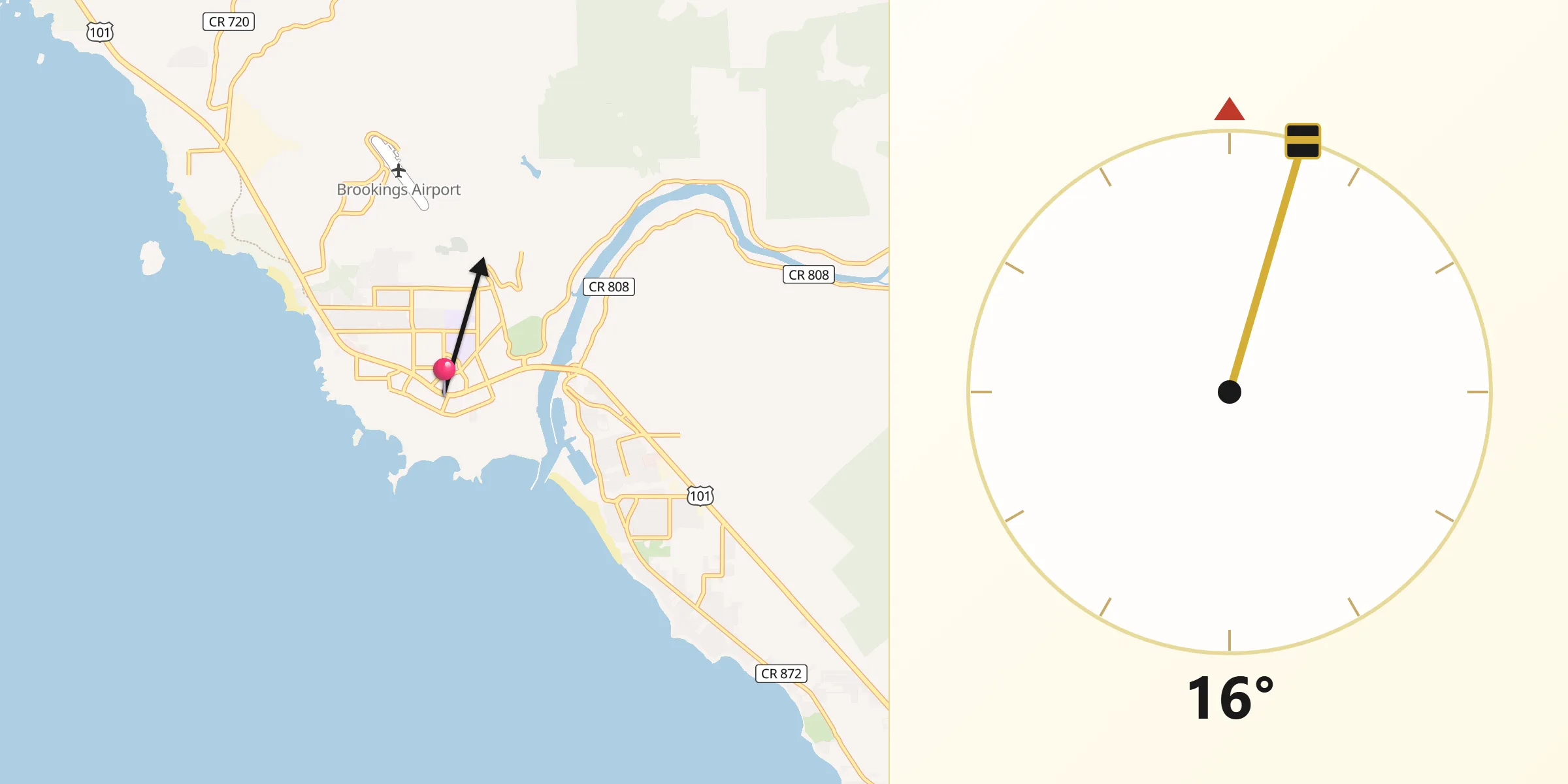 Qibla Direction from Brookings