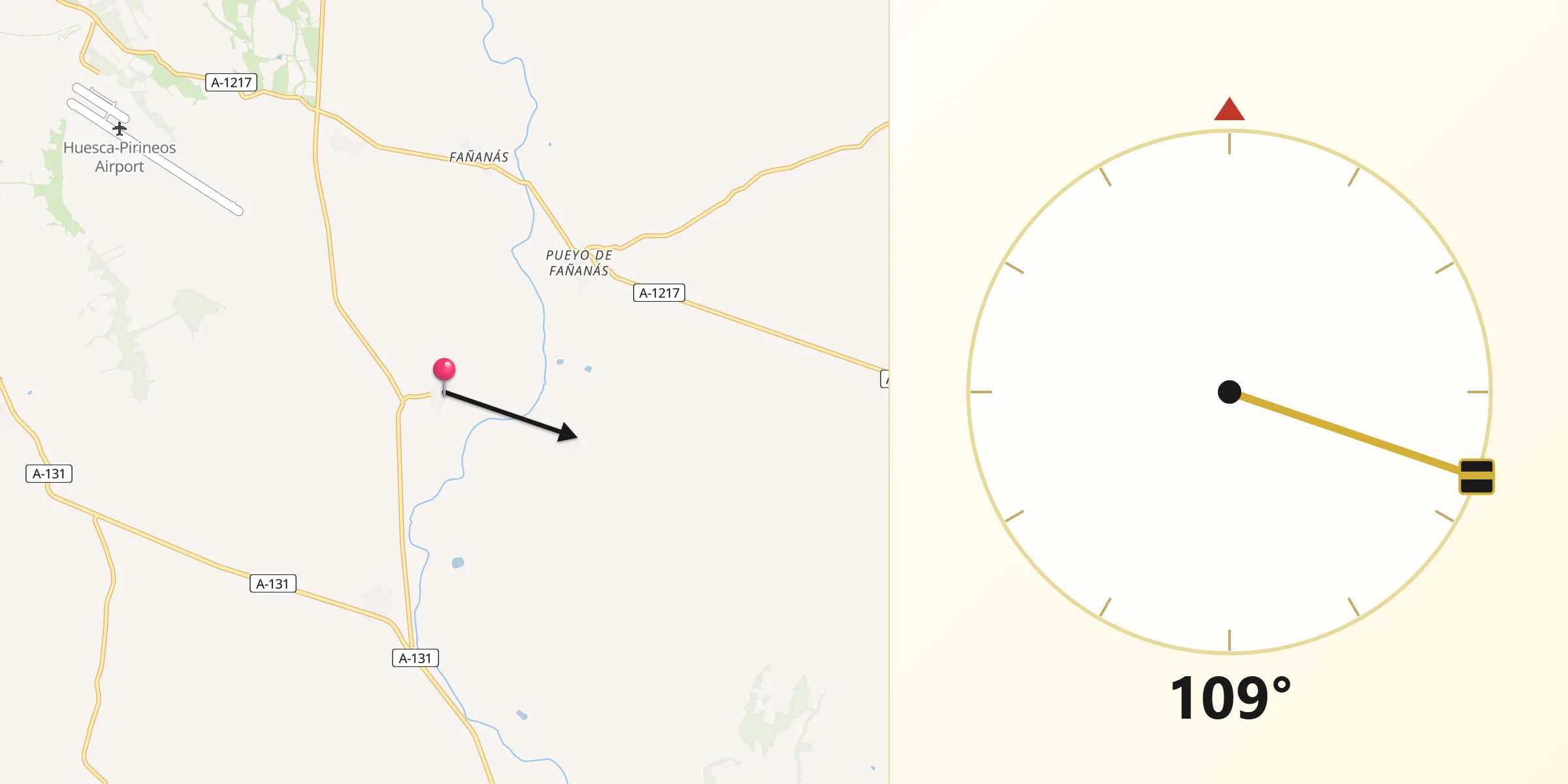 Dirección de la Qibla desde Argavieso