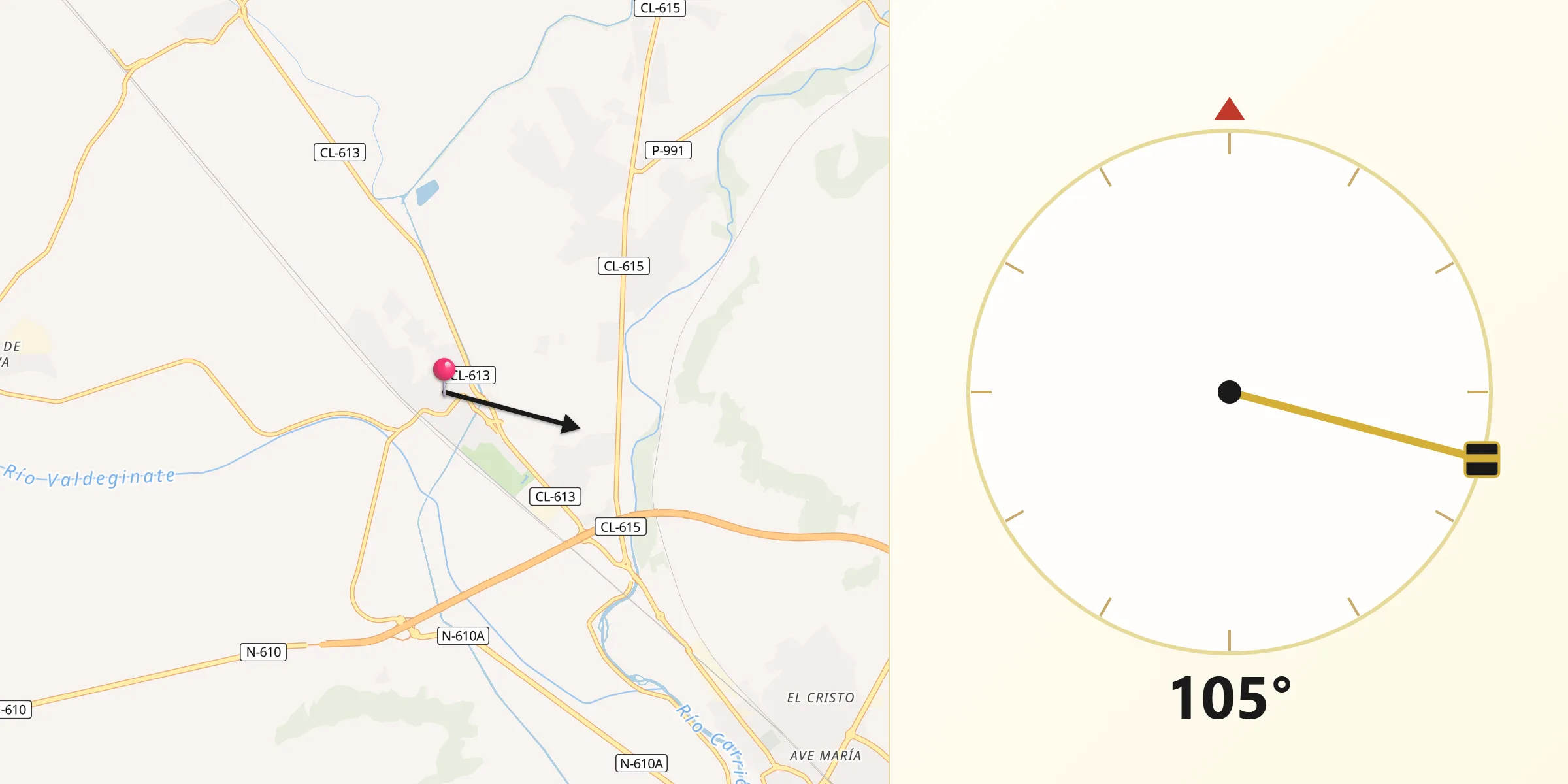 Dirección de la Qibla desde Grijota
