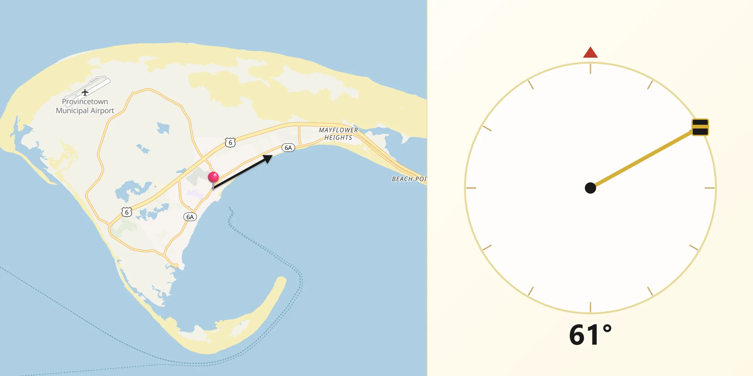 Qibla Direction from Provincetown