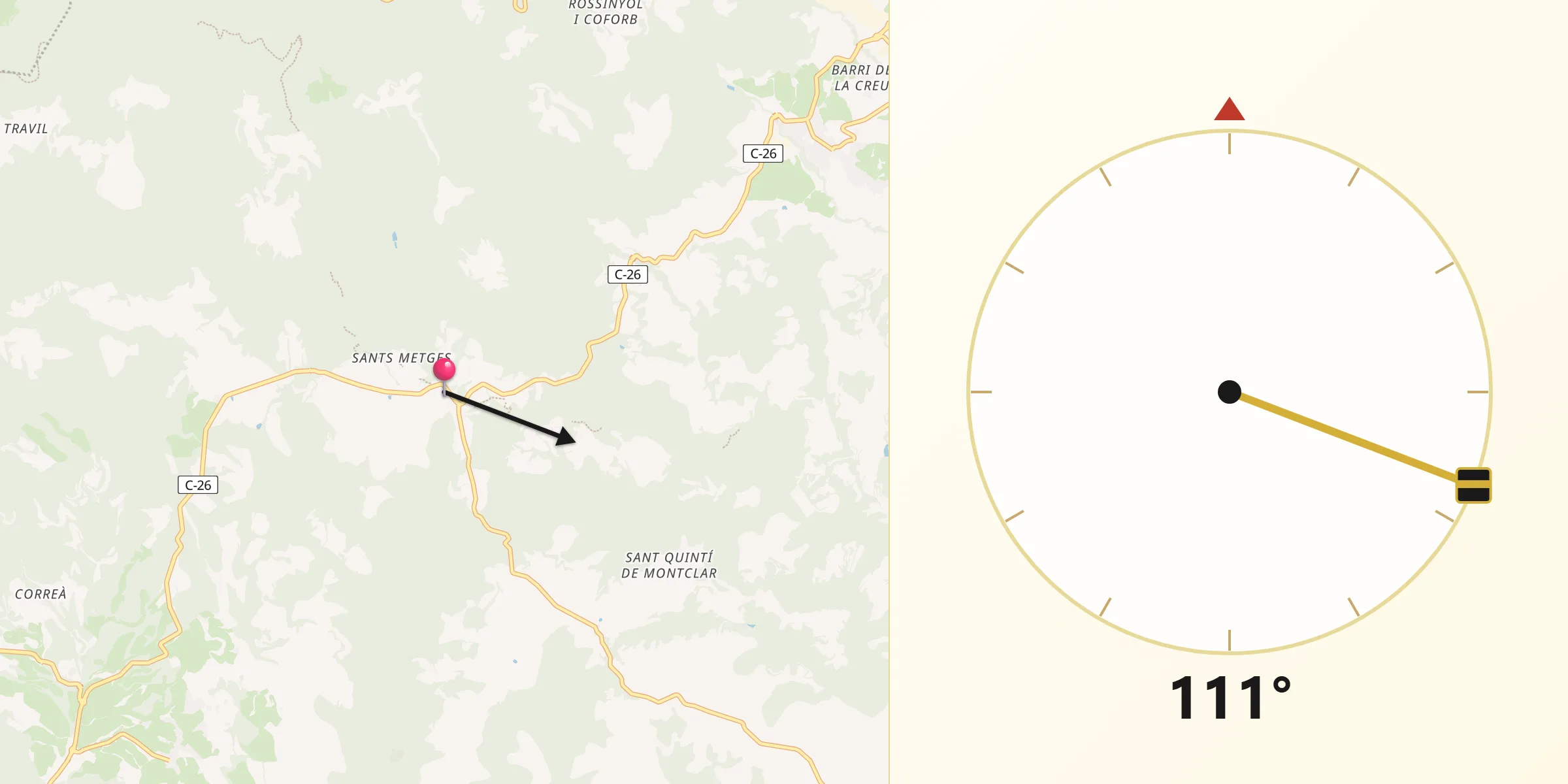 Dirección de la Qibla desde Espunyola L