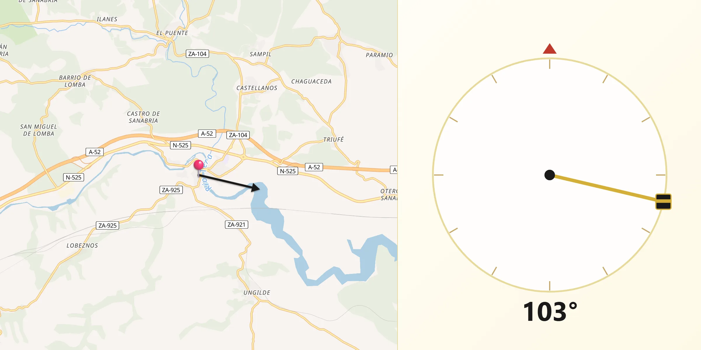 Dirección de la Qibla desde Puebla de Sanabria