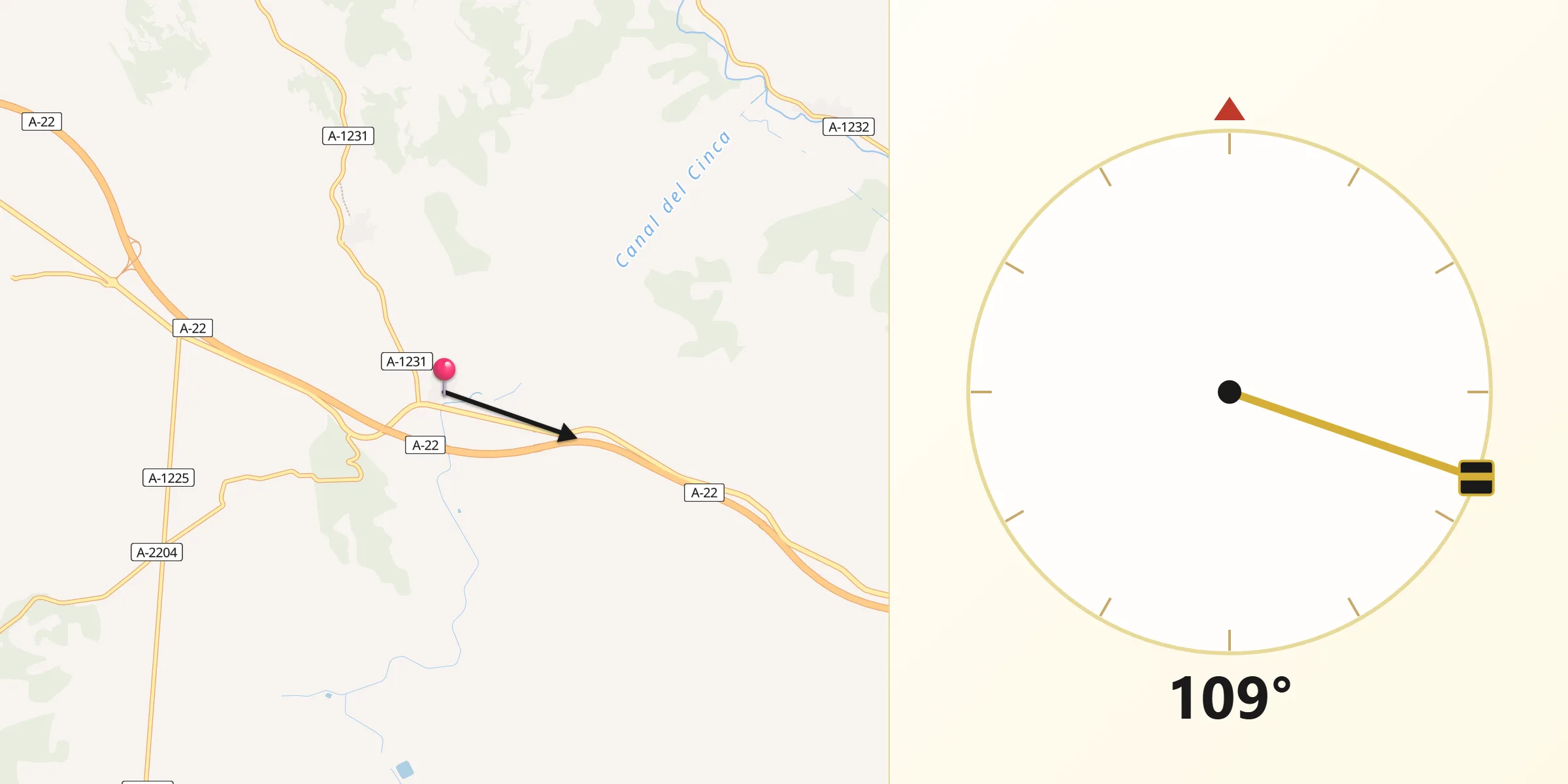 Dirección de la Qibla desde Peraltilla