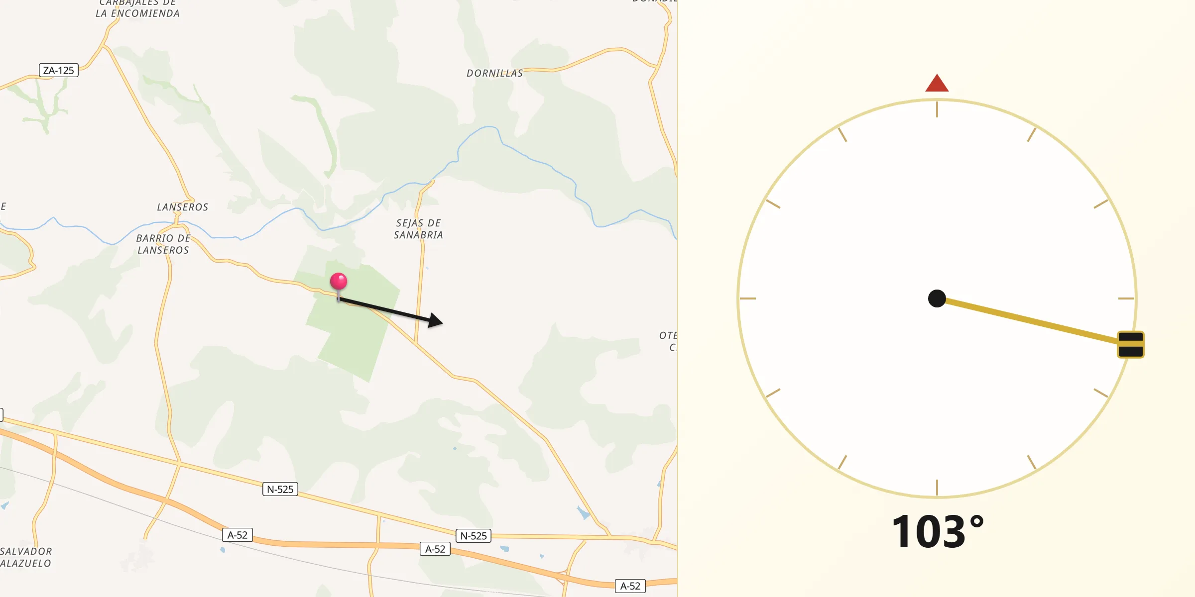 Dirección de la Qibla desde Manzanal de los Infantes