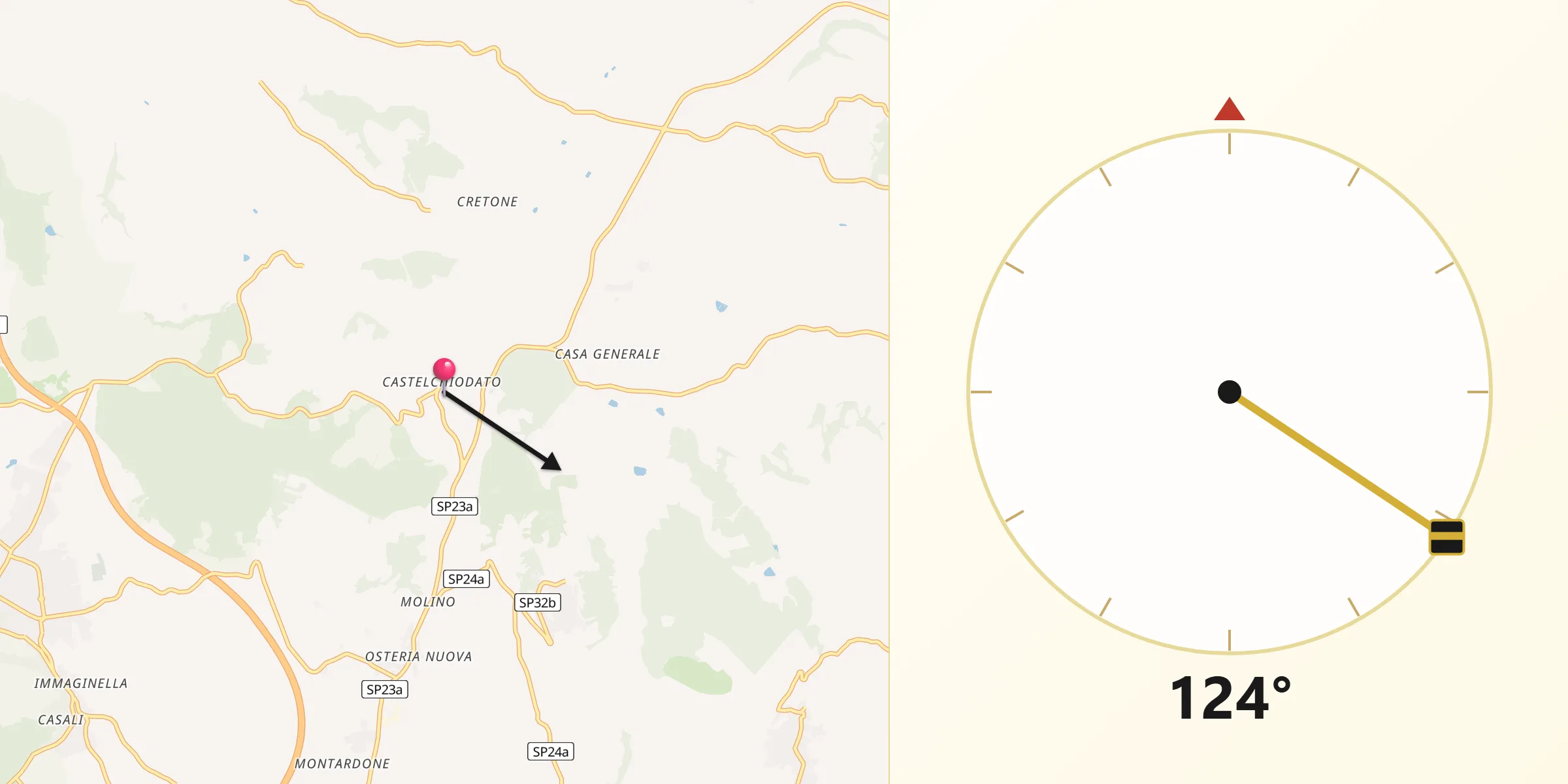 Direzione della Qibla da Castel Chiodato