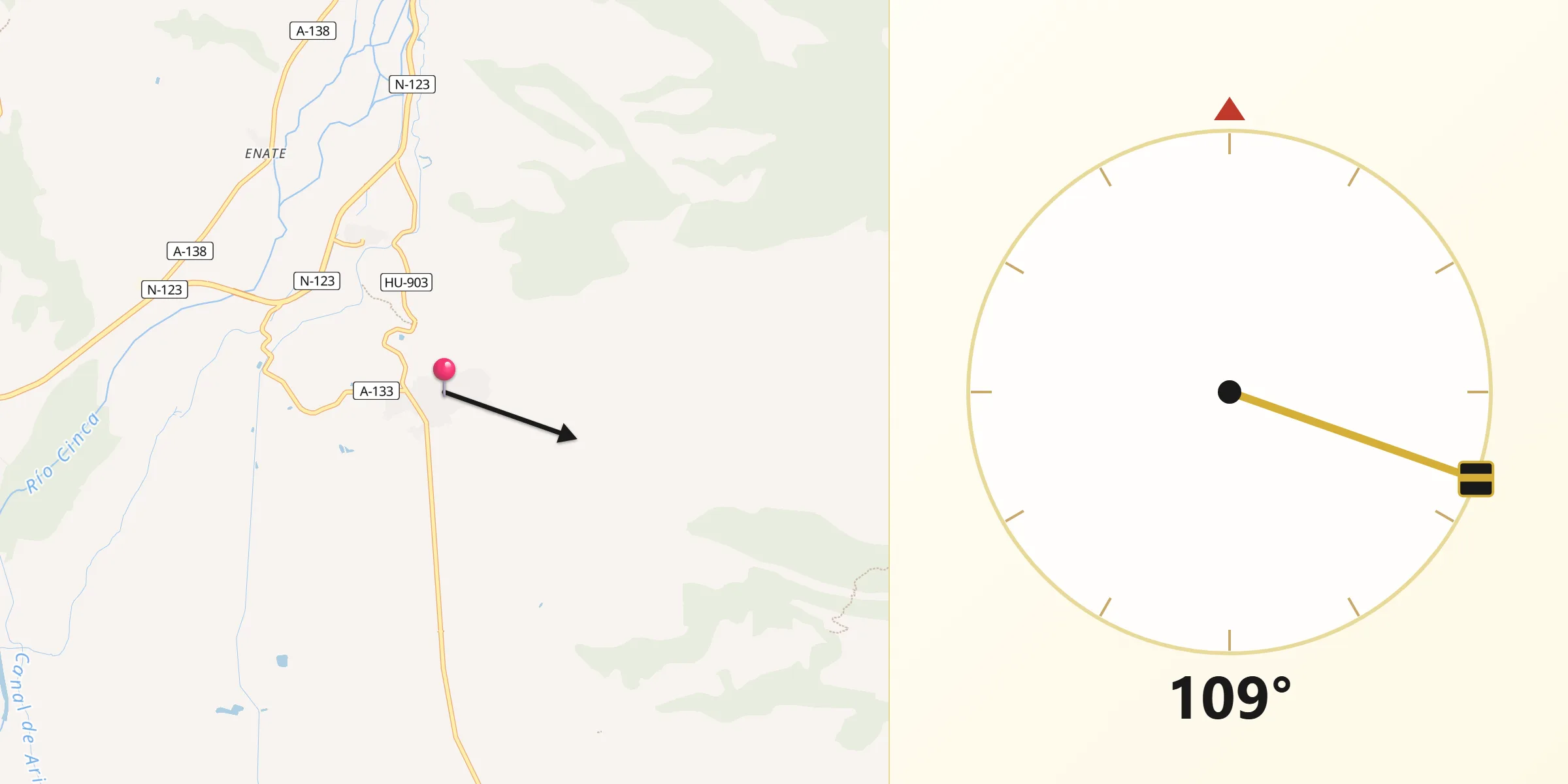 Dirección de la Qibla desde Estadilla