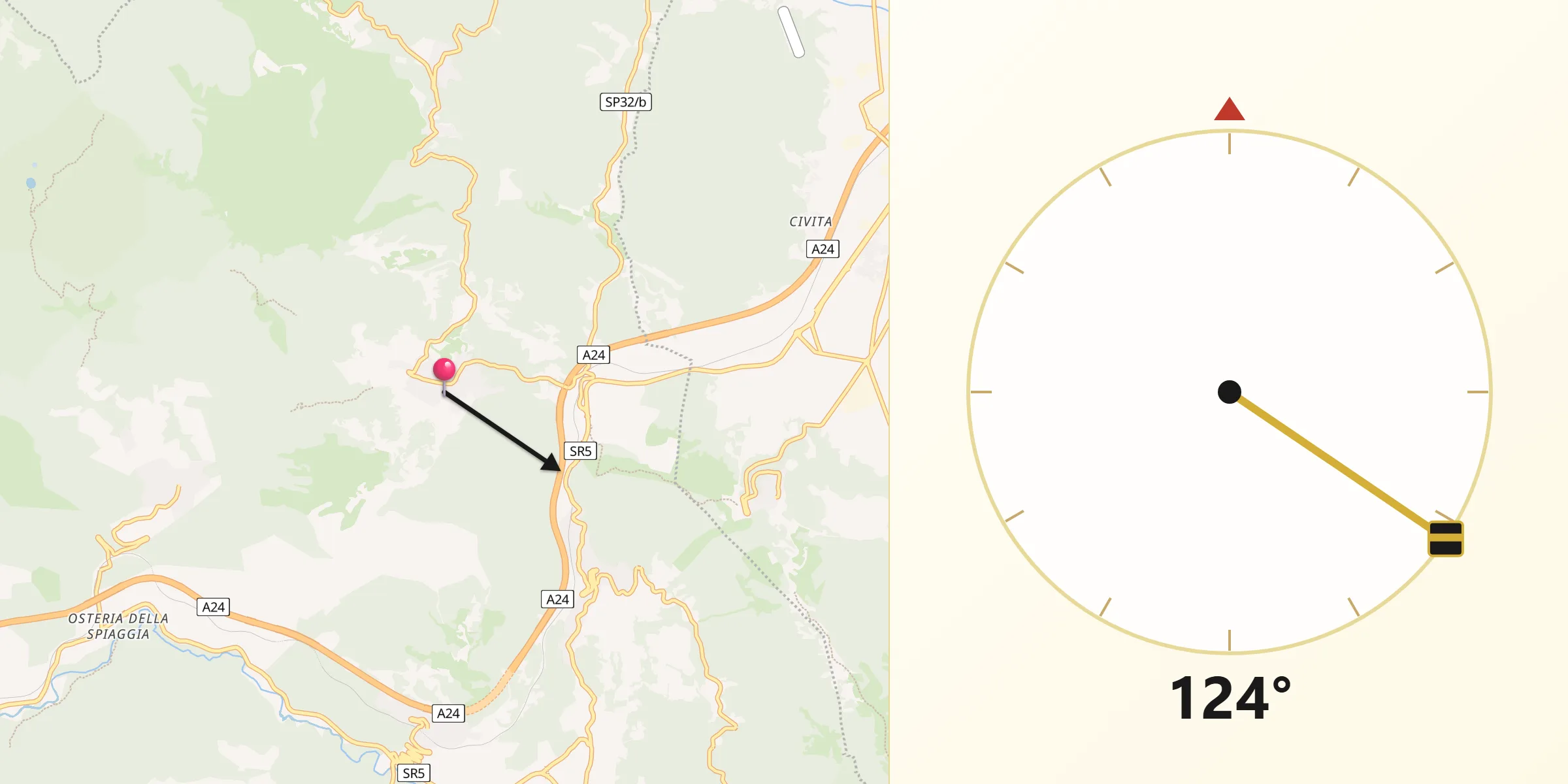 Direzione della Qibla da Riofreddo