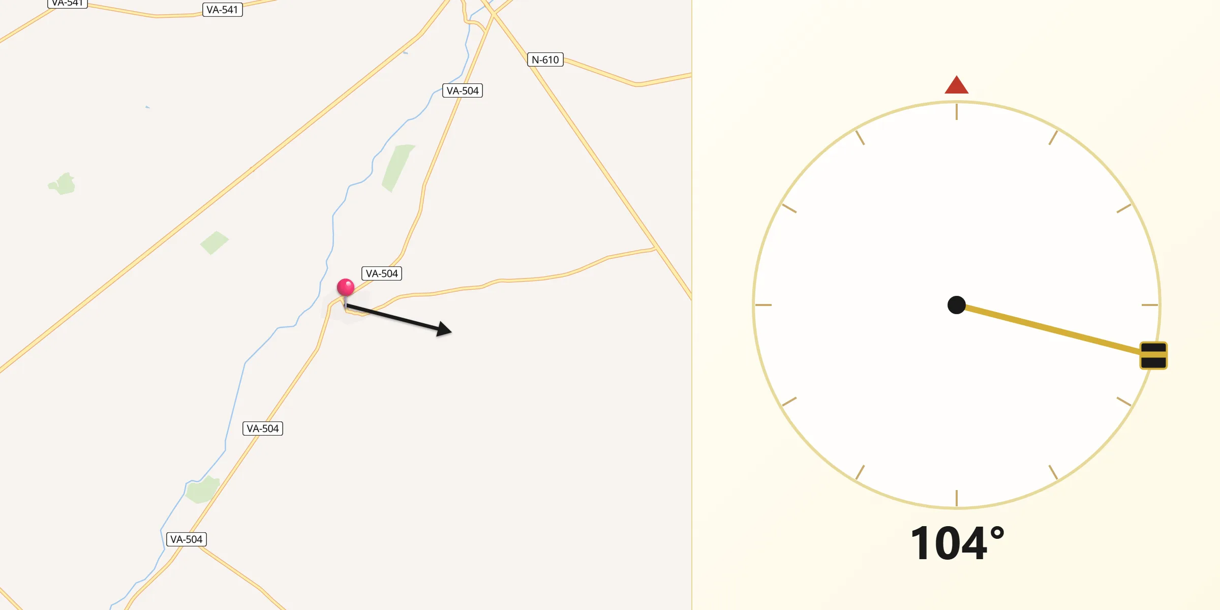 Dirección de la Qibla desde Villavicencio de los Caballeros