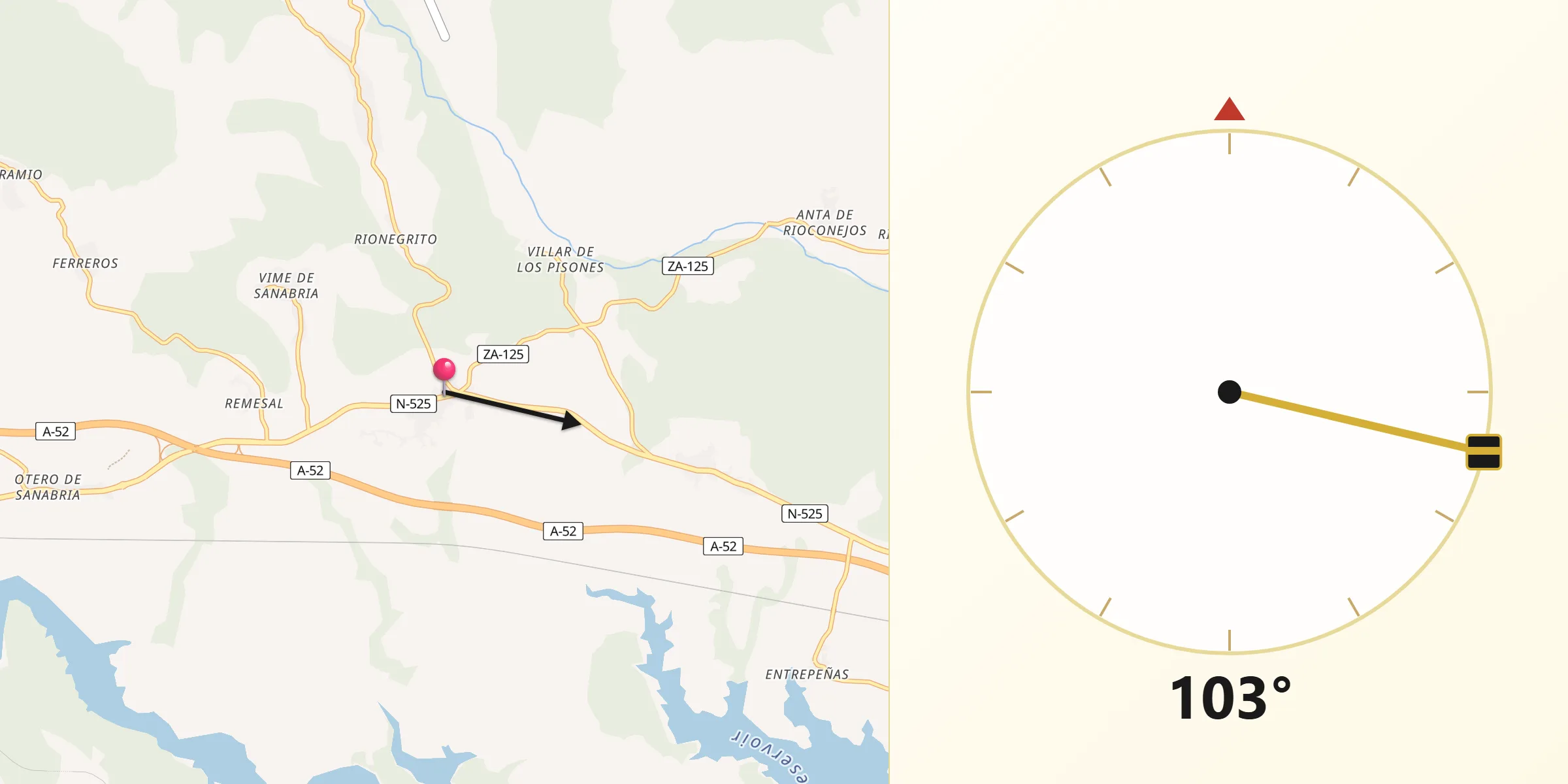 Dirección de la Qibla desde Palacios de Sanabria