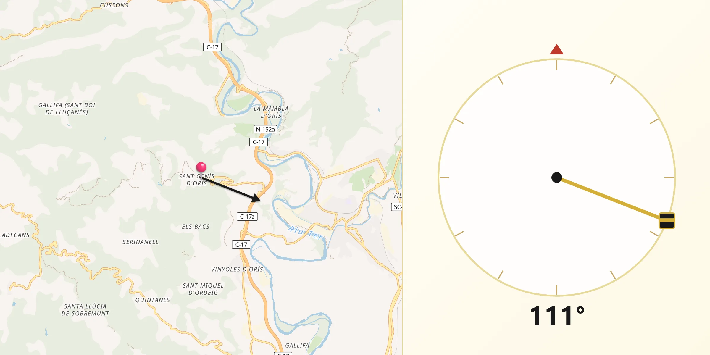 Dirección de la Qibla desde Orís