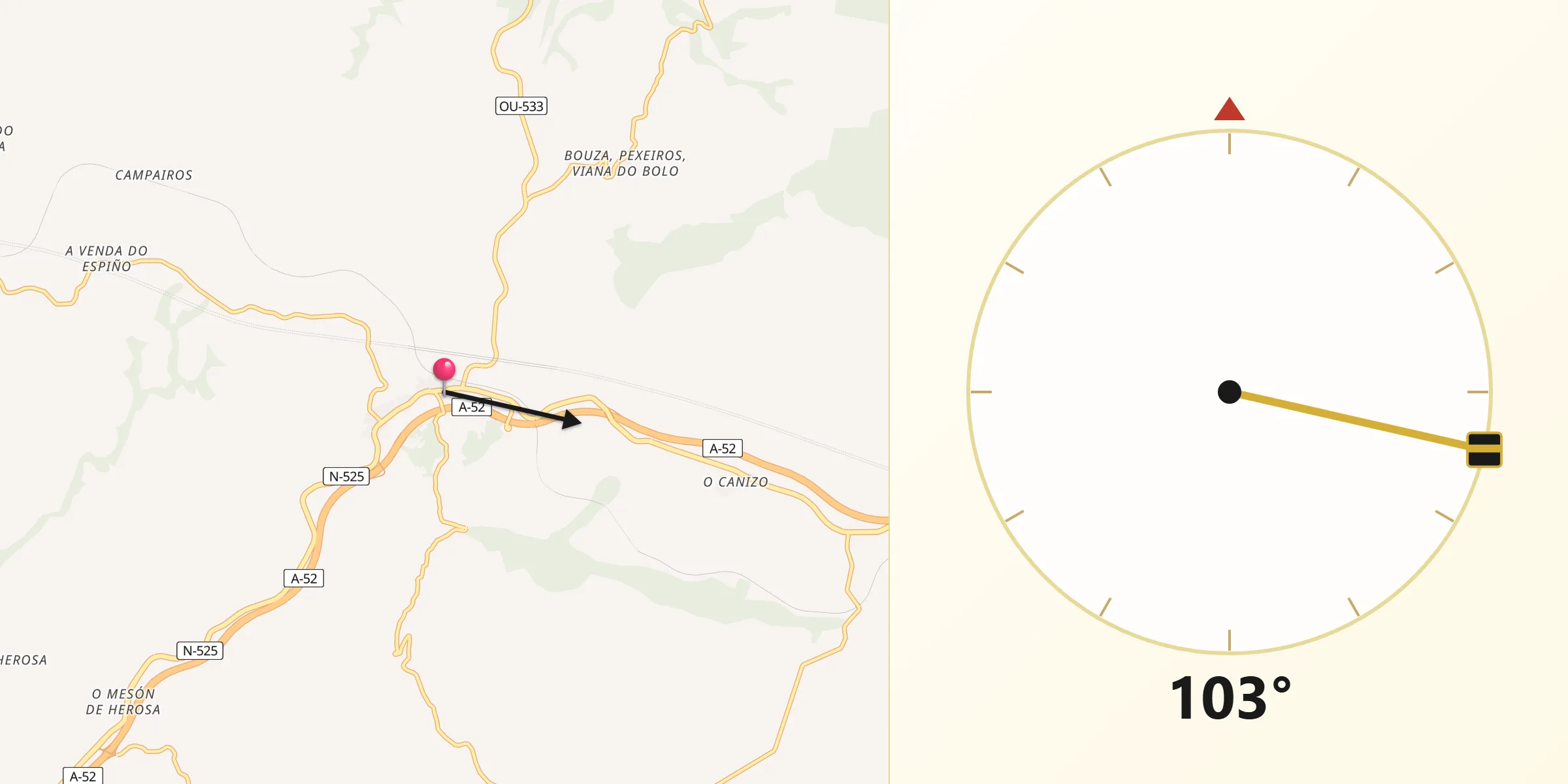 Dirección de la Qibla desde Gudiña A