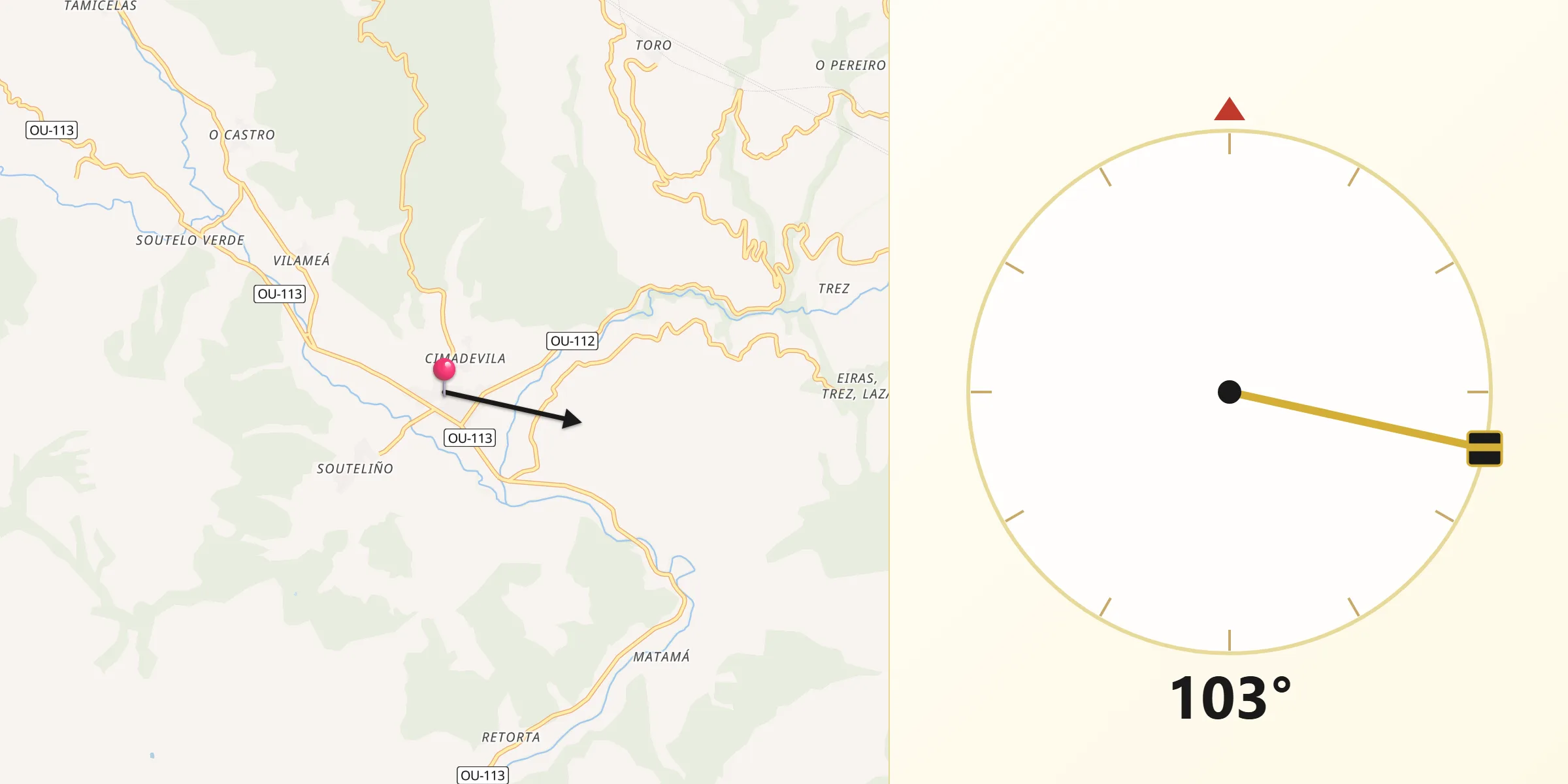 Dirección de la Qibla desde Laza