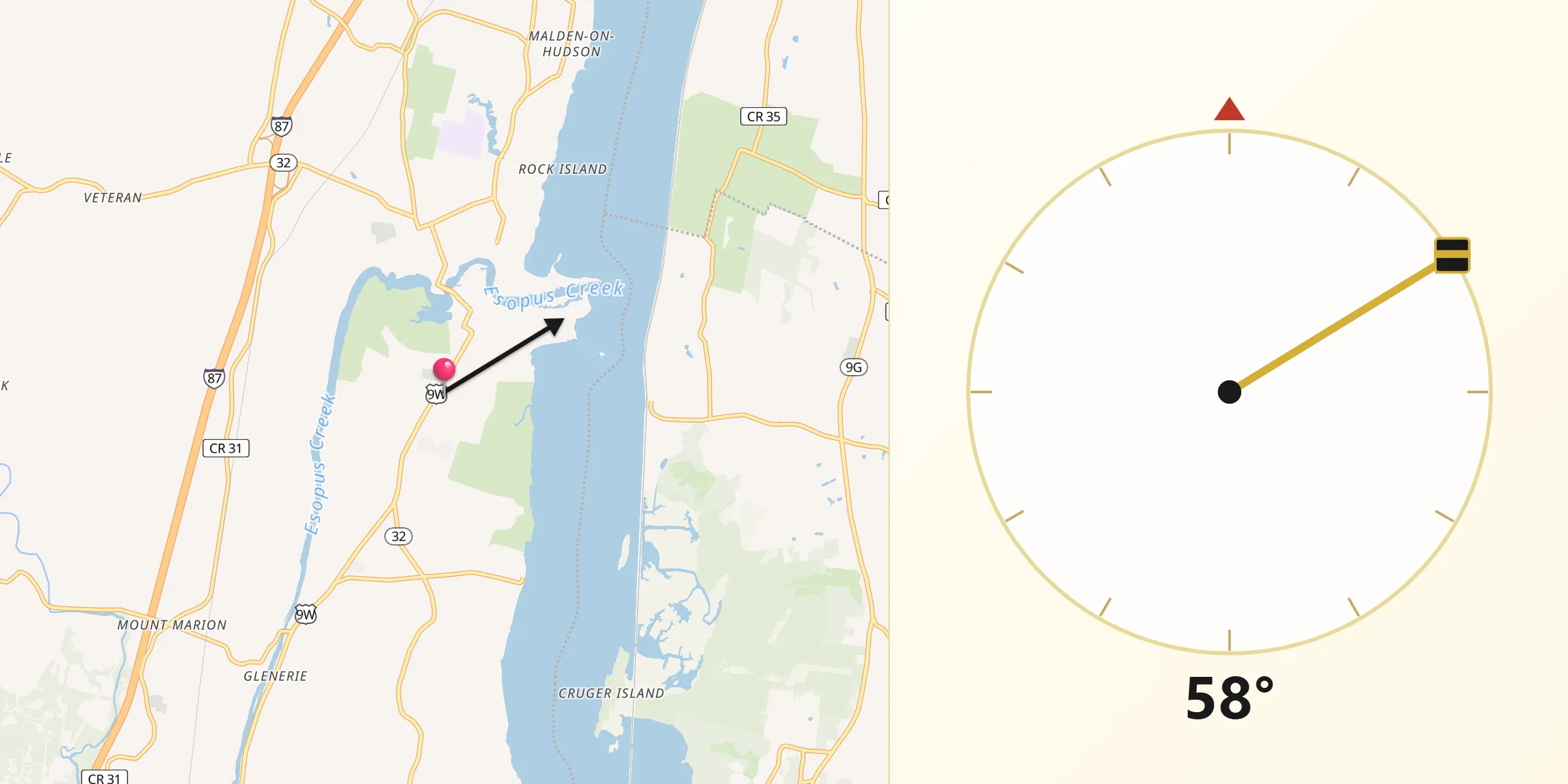 Qibla Direction from Saugerties South