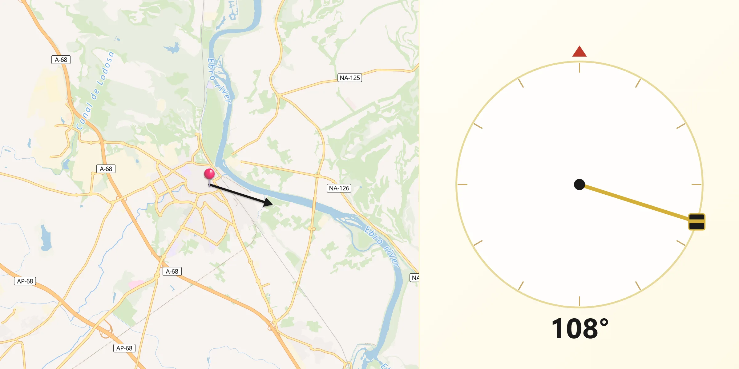 Dirección de la Qibla desde Tudela